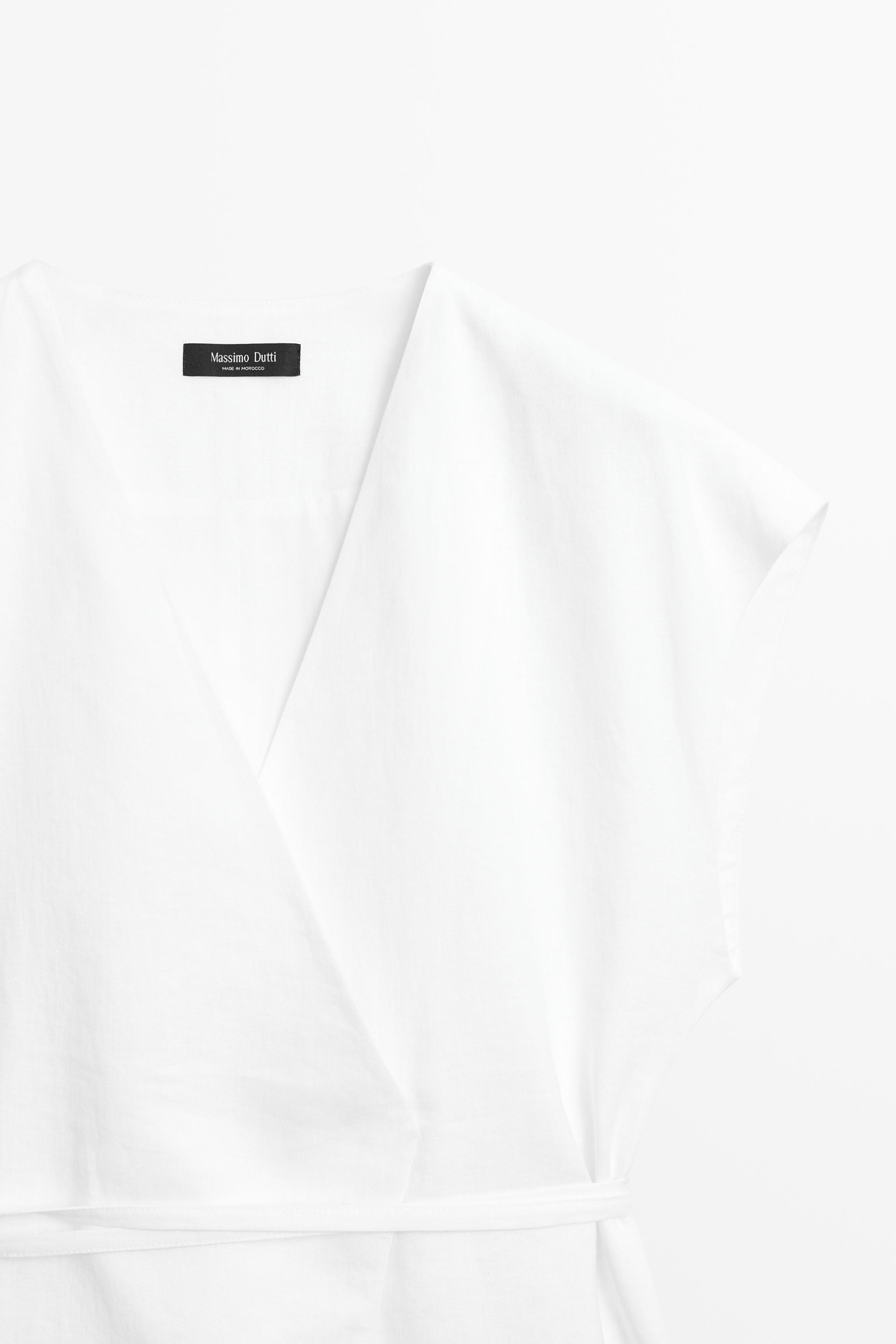 100% linen surplice waistcoat with tie detail — Off white