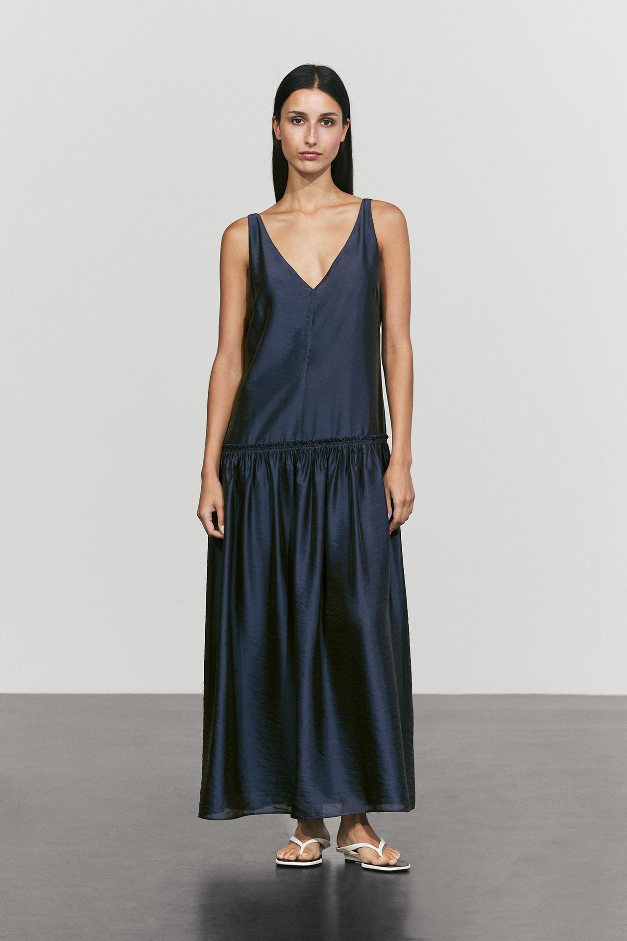 Flowing flared maxi dress — MEDIUM BLUE