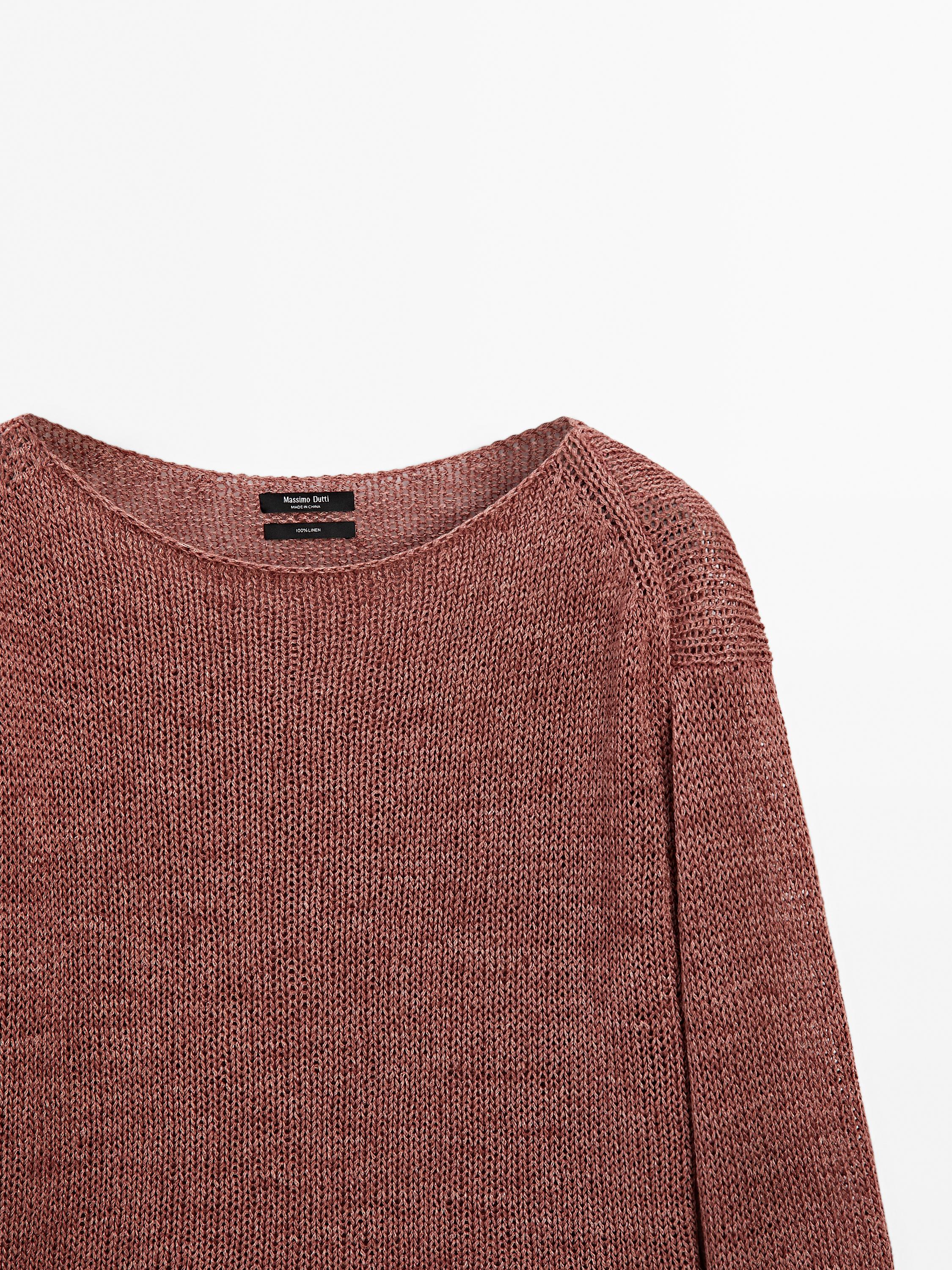 Linen boat neck knit sweater