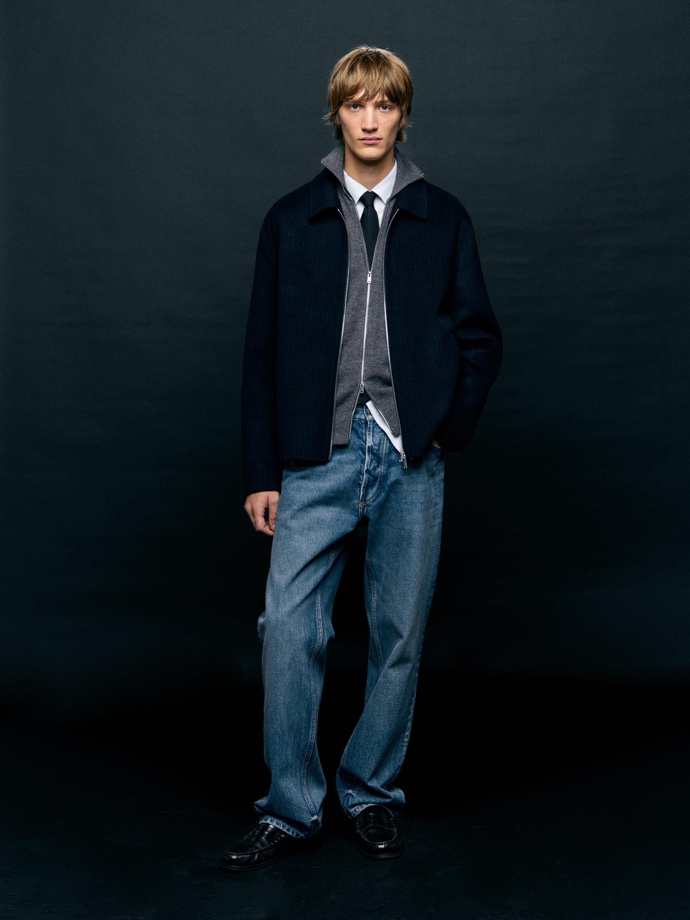 Pinstripe wool blend jacket