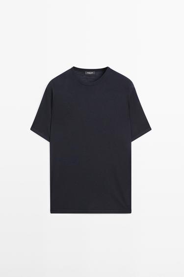 Wool-blend short-sleeve knit sweater — NAVY BLUE 2