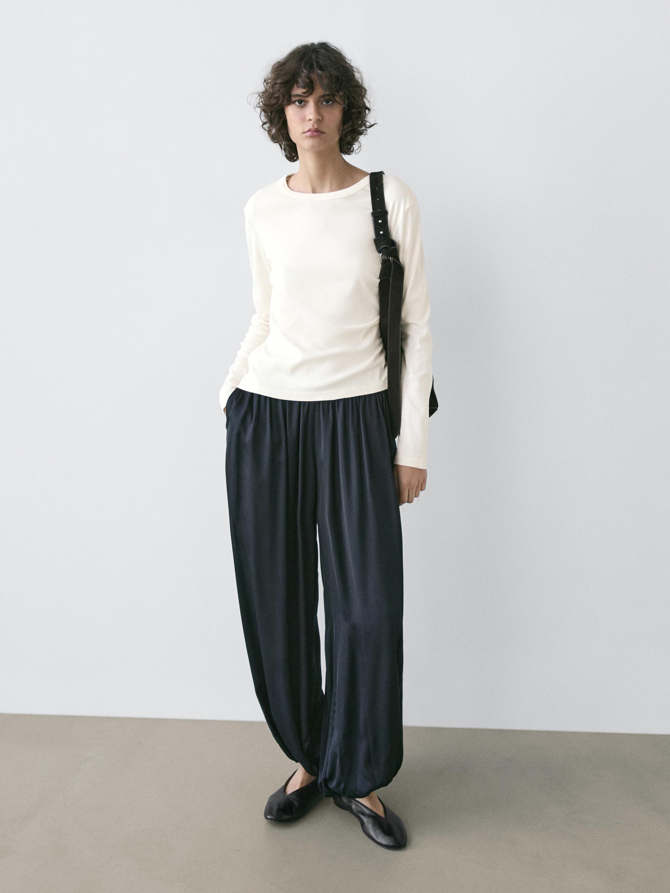Ribbed long sleeve melange T-shirt — CREAM