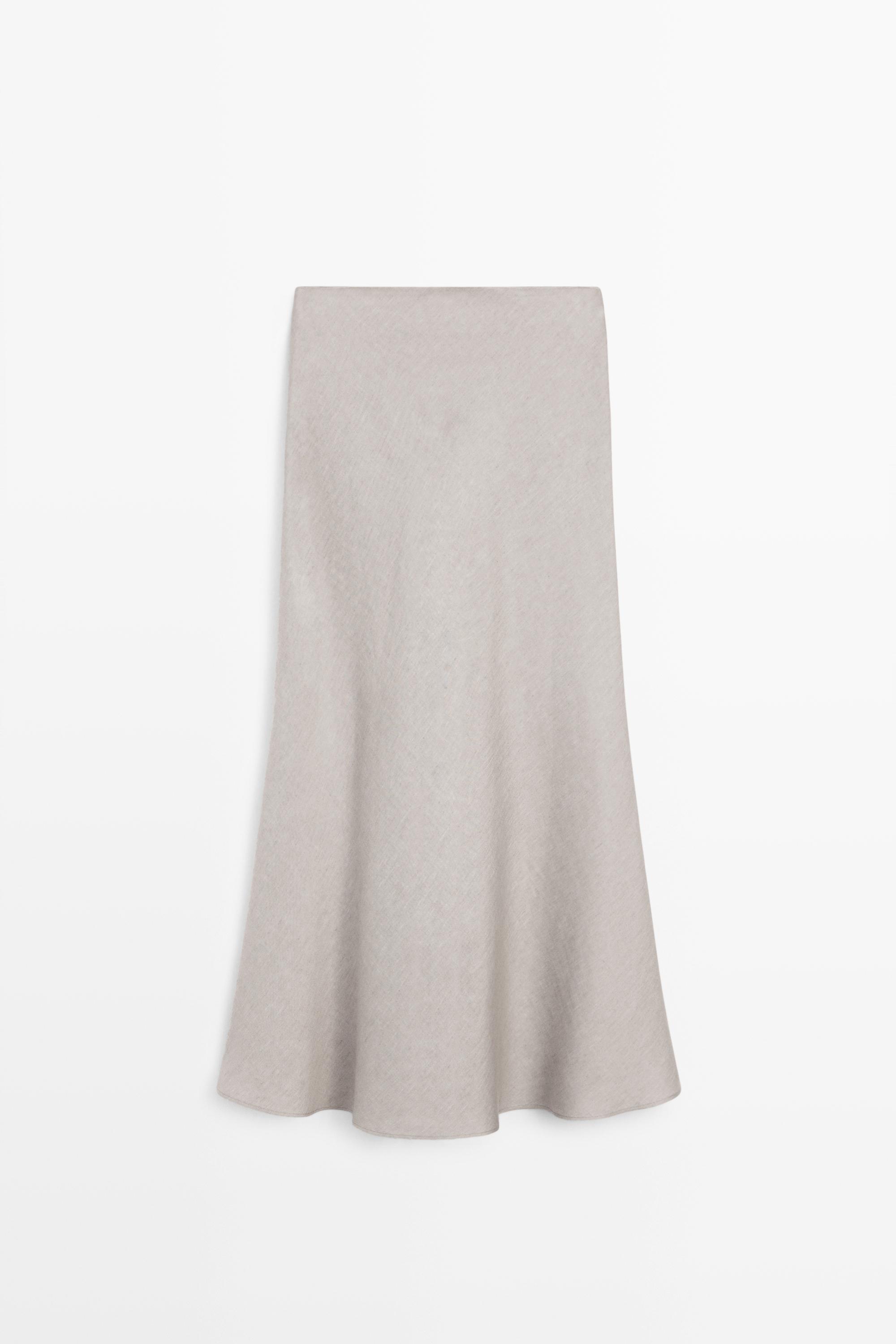 STUDIO Linen Blend Flounce Skirt — STONE
