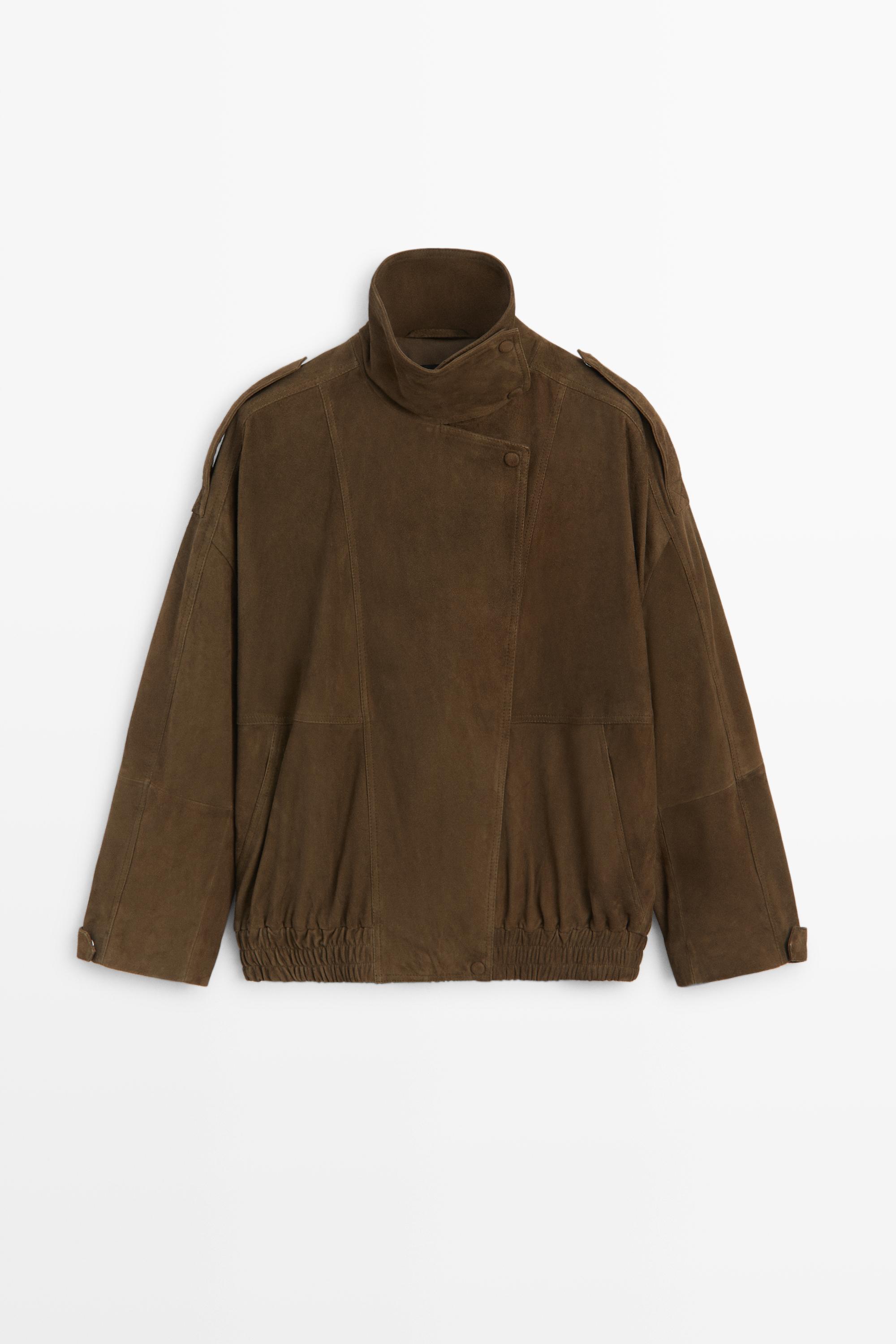 High collar suede bomber jacket by Massimo Dutti