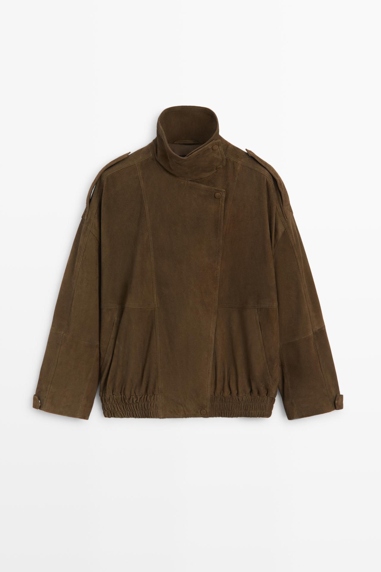High collar suede bomber jacket — Green