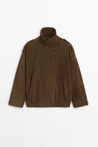 High collar suede bomber jacket — Green 2