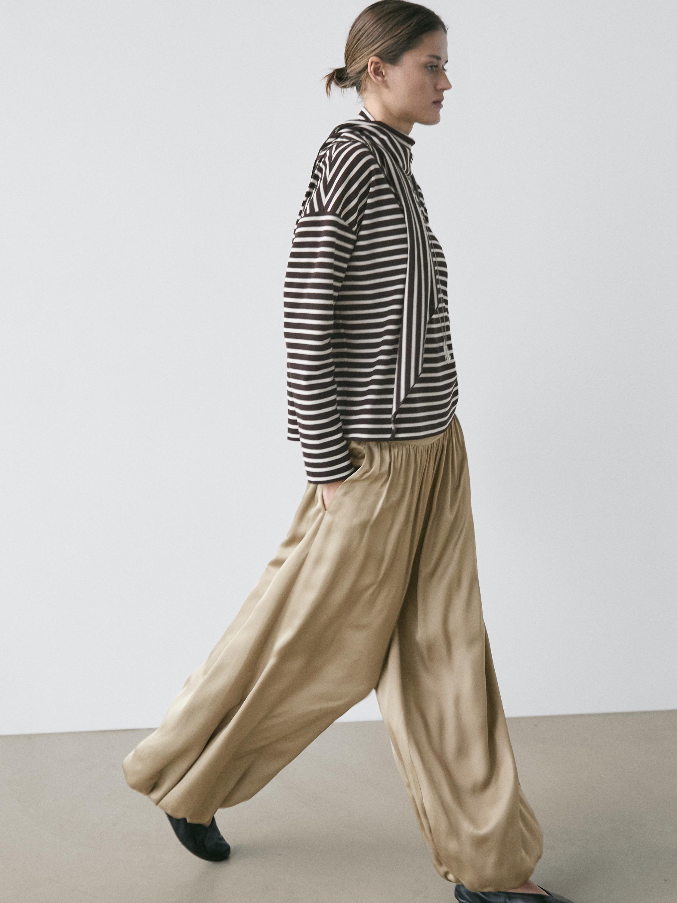 Cotton blend striped T-shirt with scarf detail