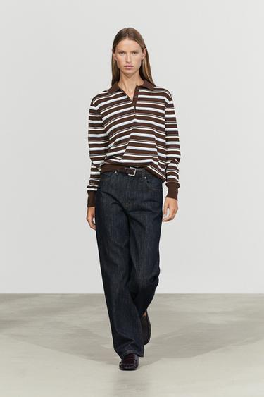 100% cotton striped polo shirt — BROWN 1