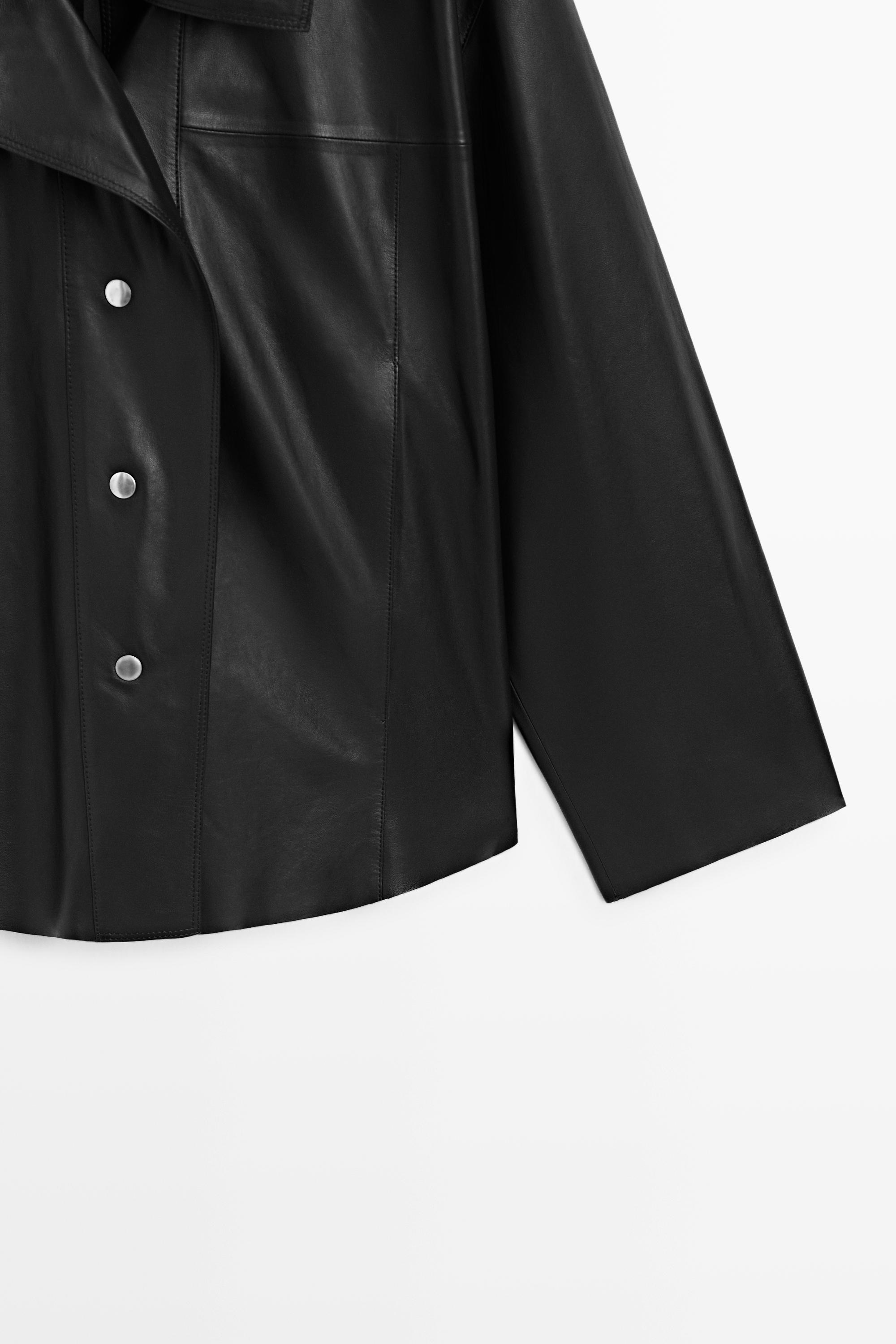 Leather button-detail jacket — BLACK