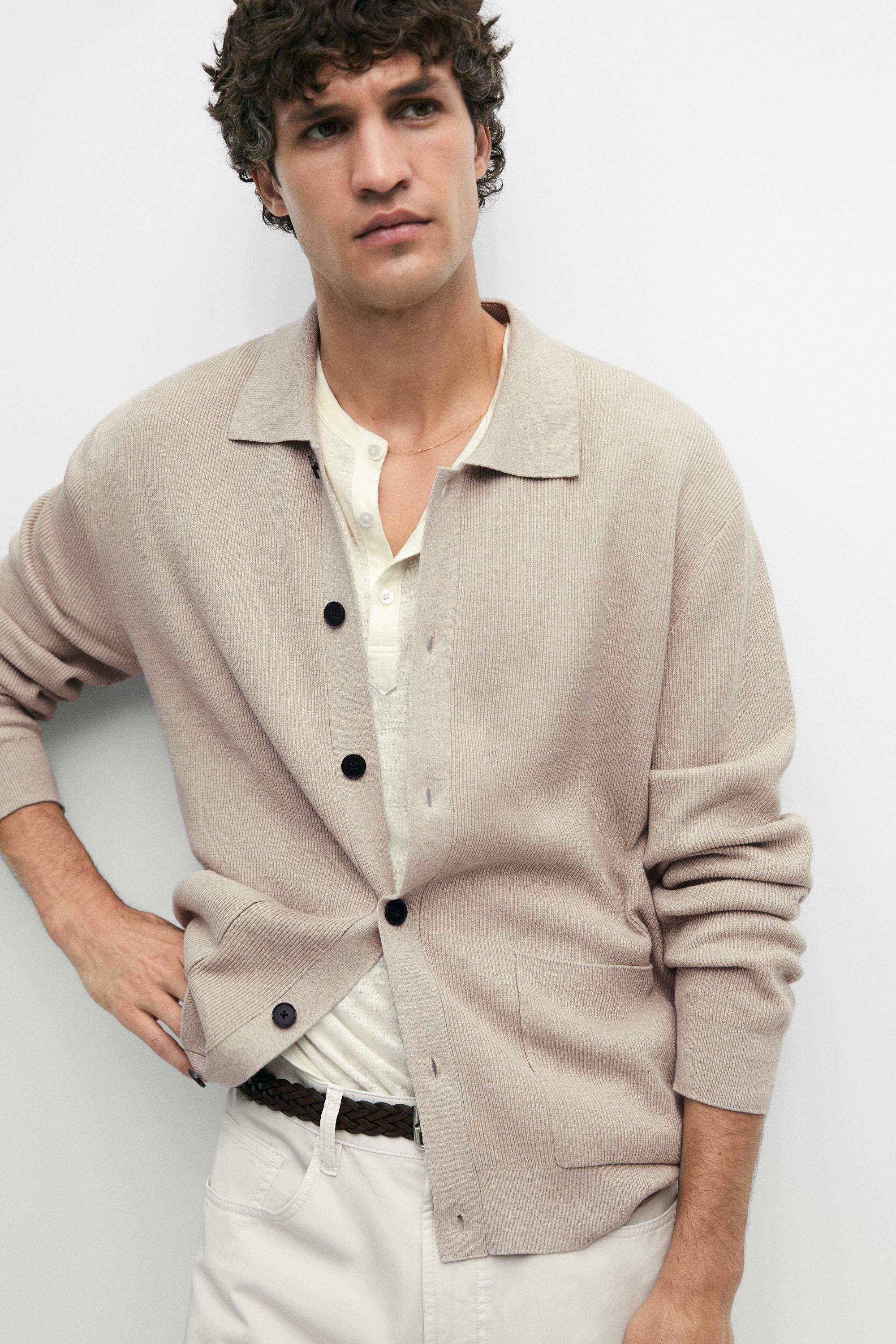 100% cotton knit pocket cardigan — BEIGE