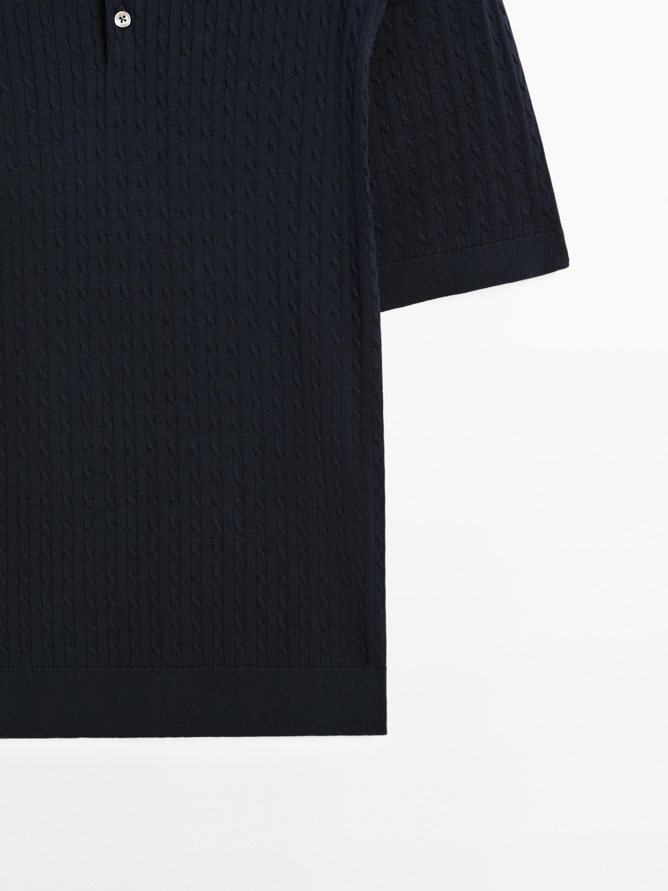 100% cotton cable-knit polo sweater