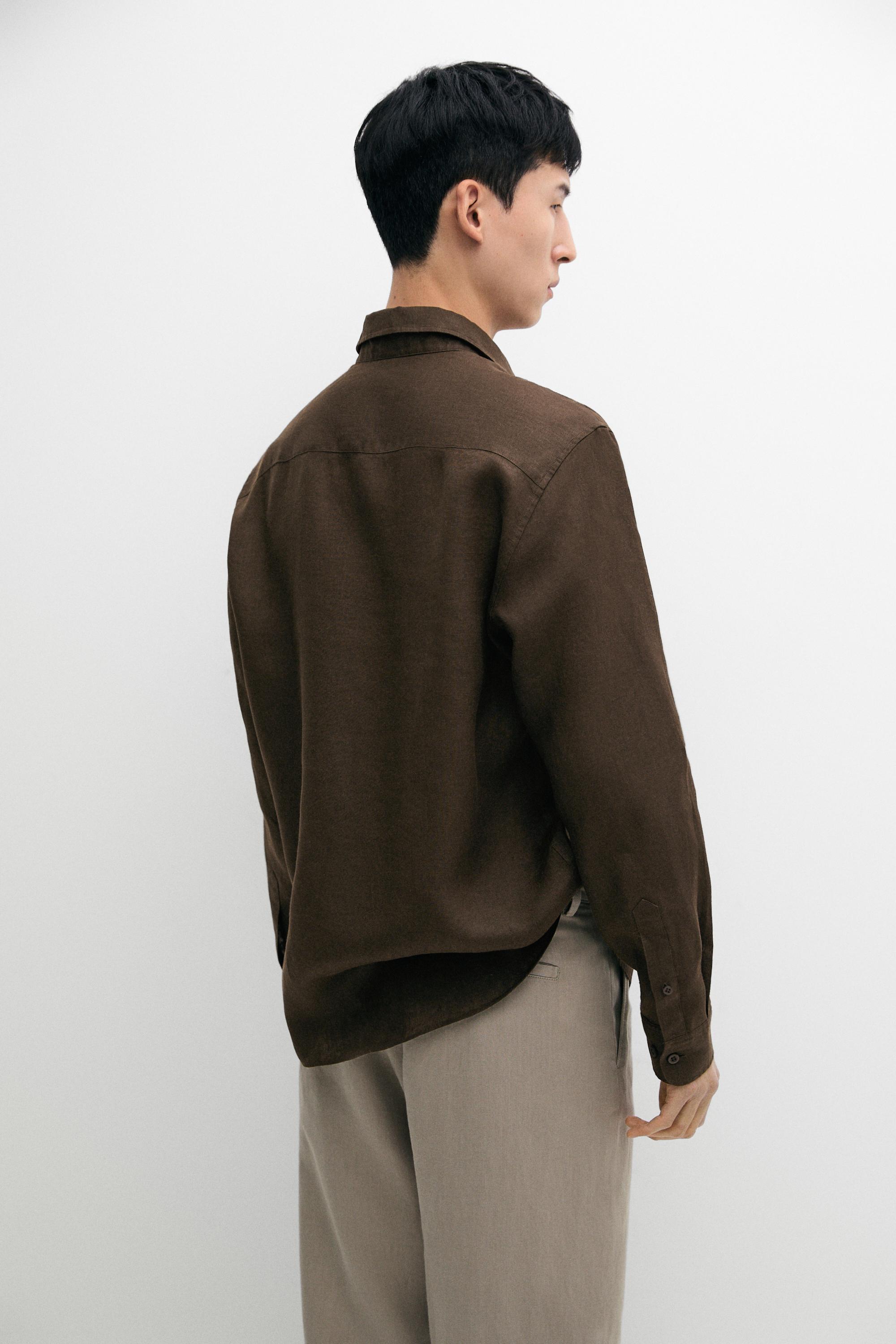 100% linen slim fit shirt — Chocolate