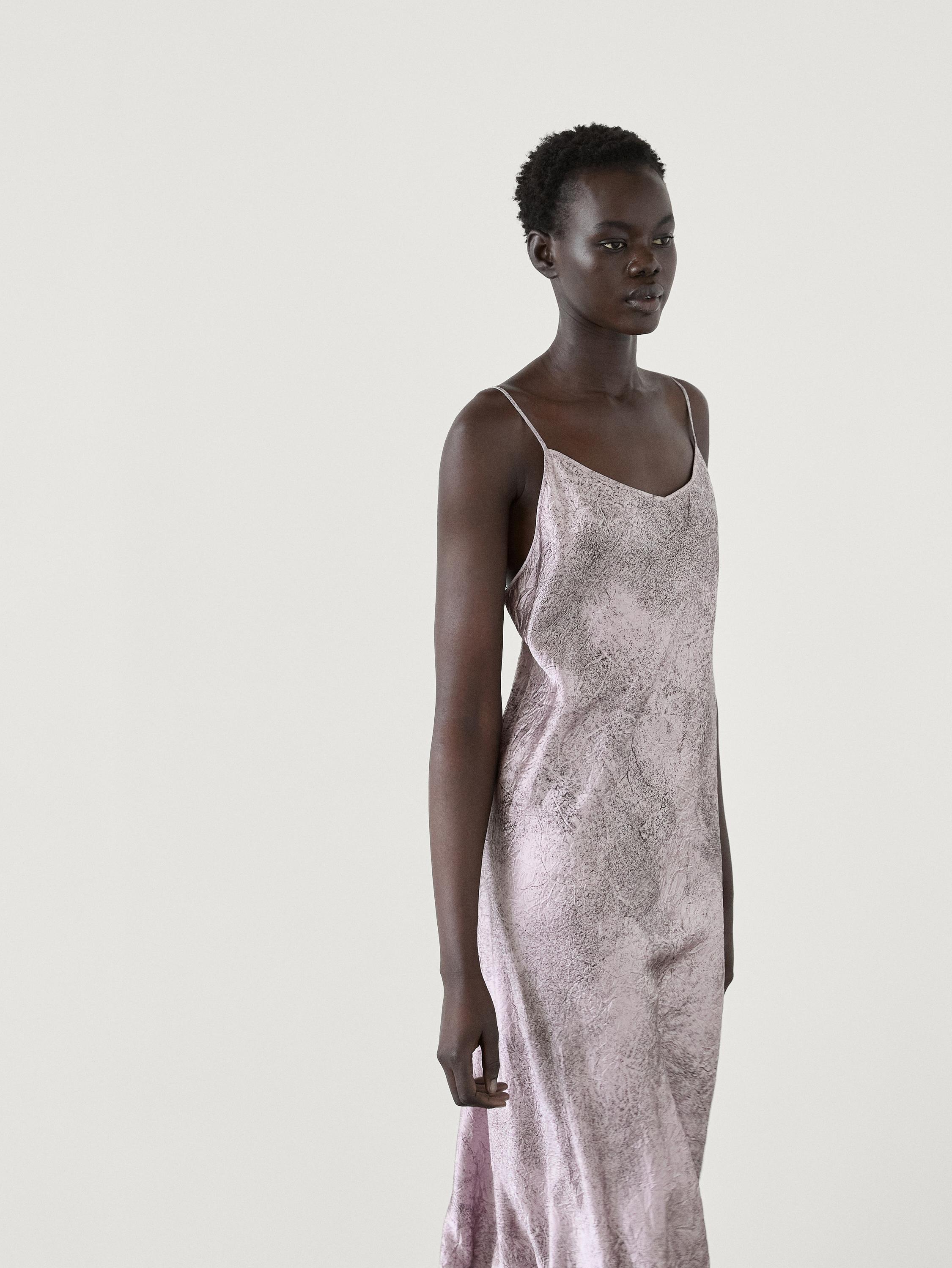 Long printed satin dress Mauve Smart Dresses And Jumpsuits Massimo Dutti