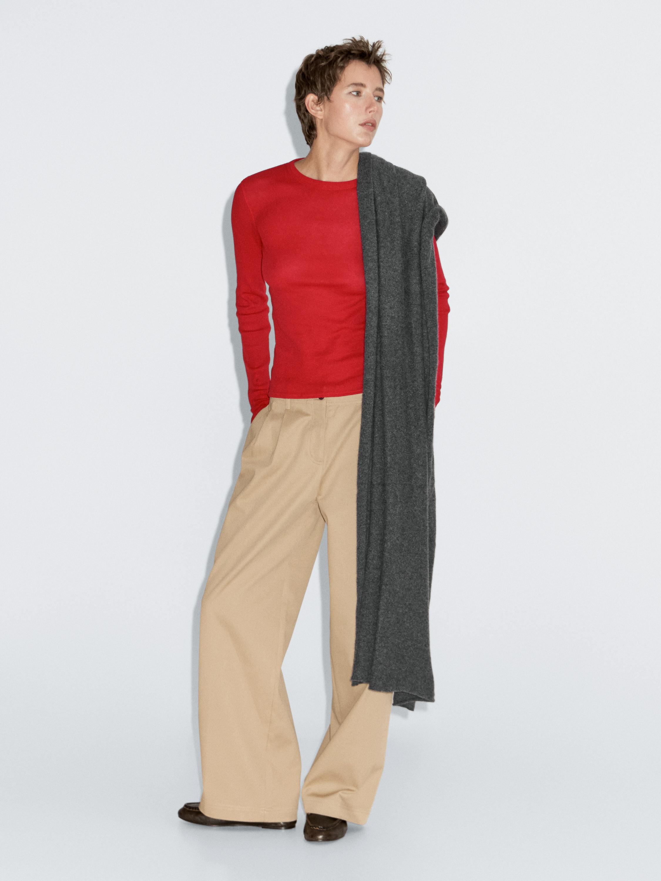 Long sleeve cotton blend T-shirt