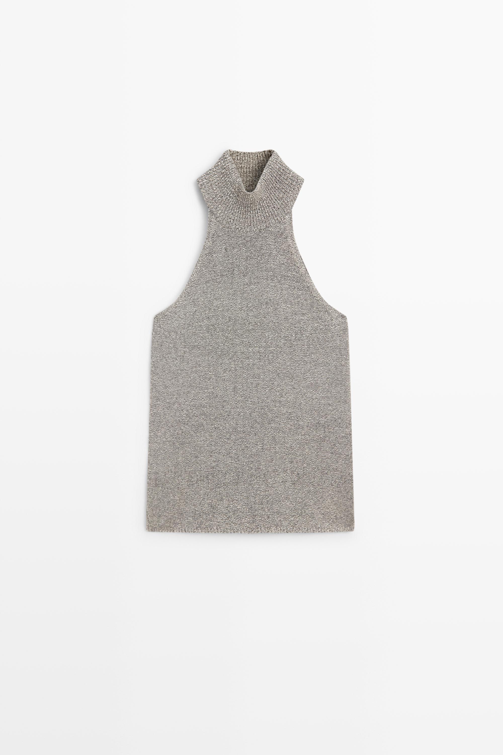 Halterneck knit top — BEIGE