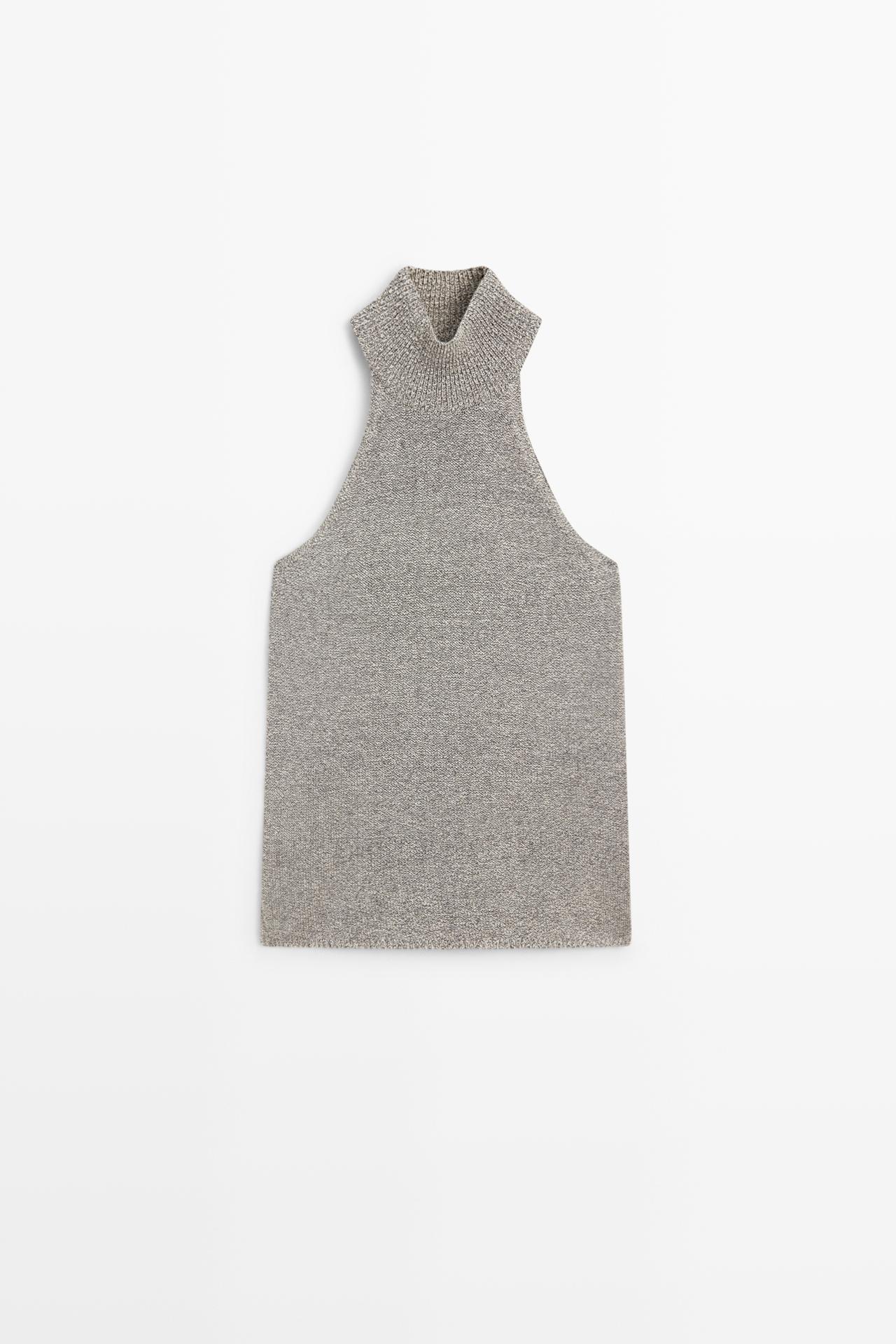 Halterneck knit top — BEIGE