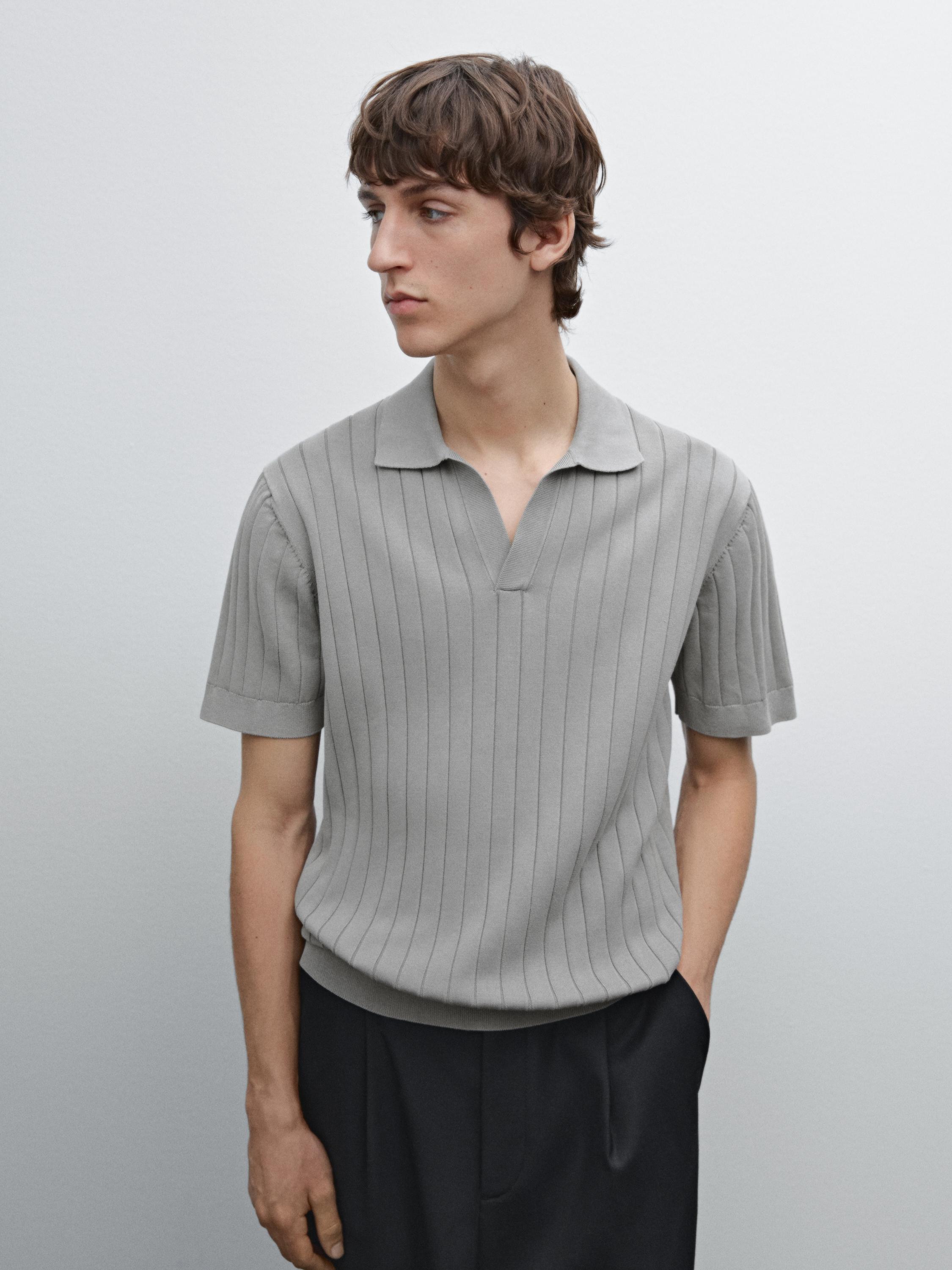 V-neck cotton polo sweater with trims