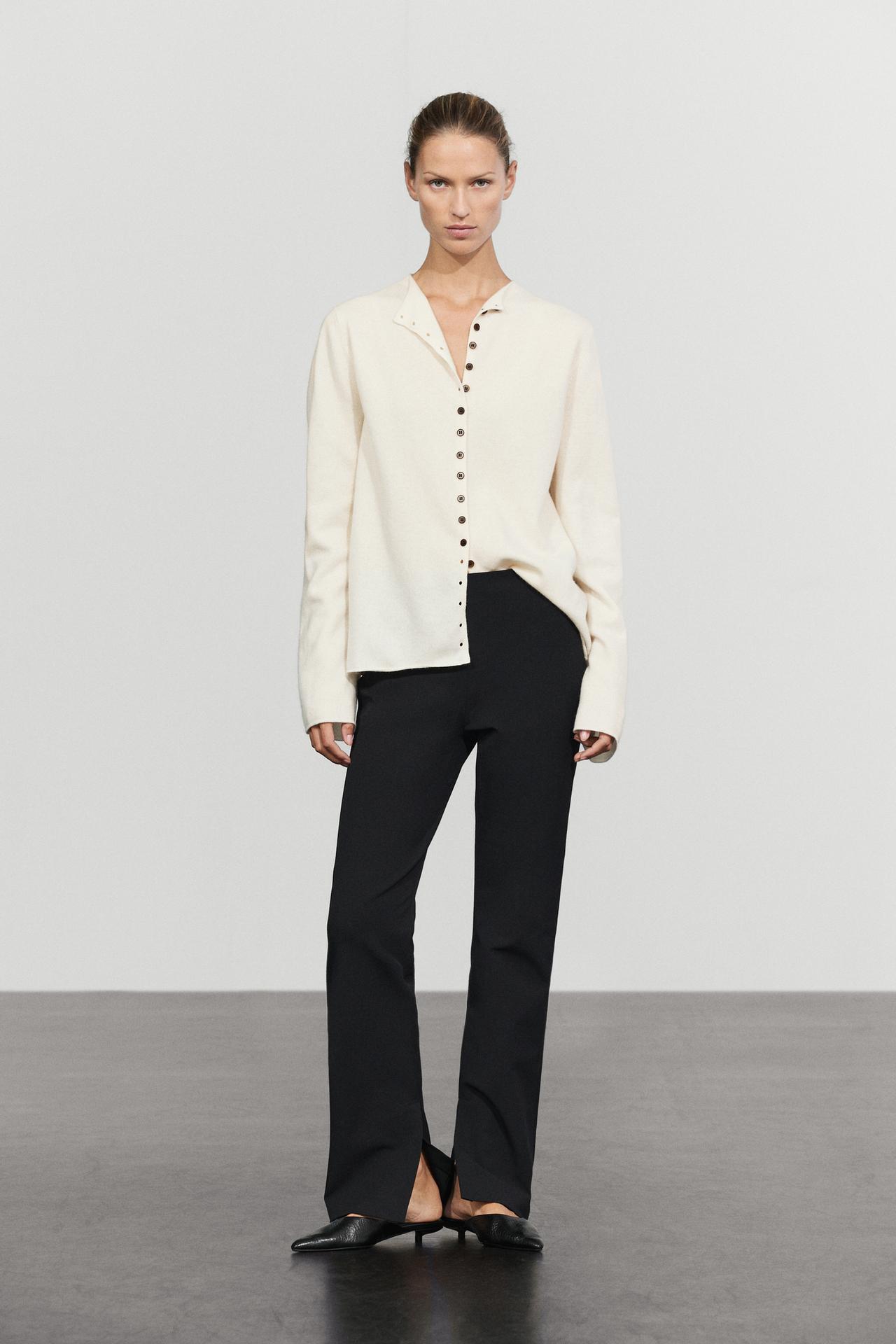 Wool-blend knit cardigan with buttons — CREAM