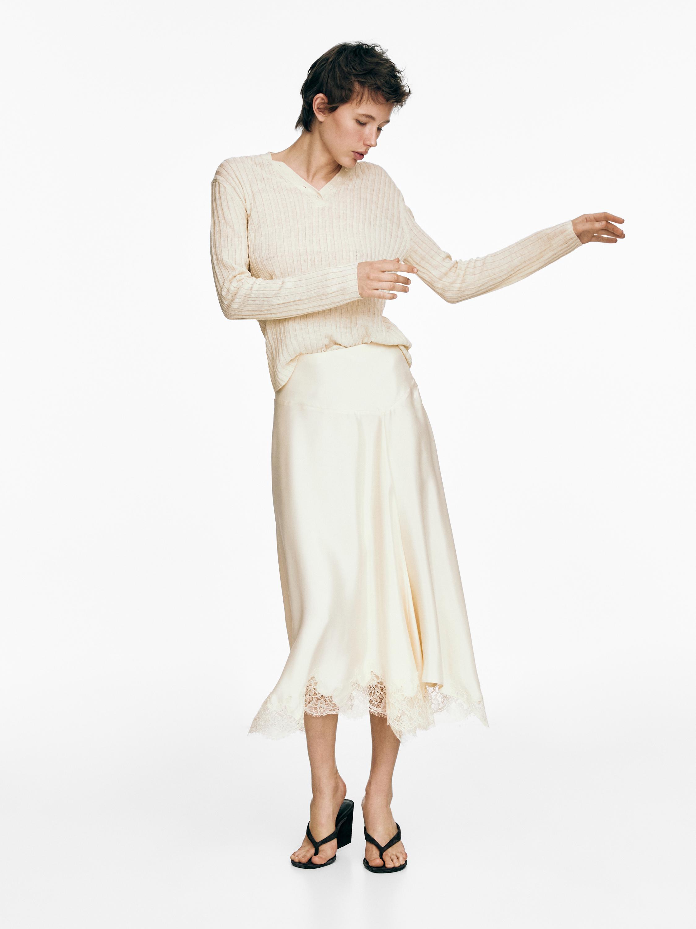 Asymmetric camisole skirt with lace trim — Vanilla
