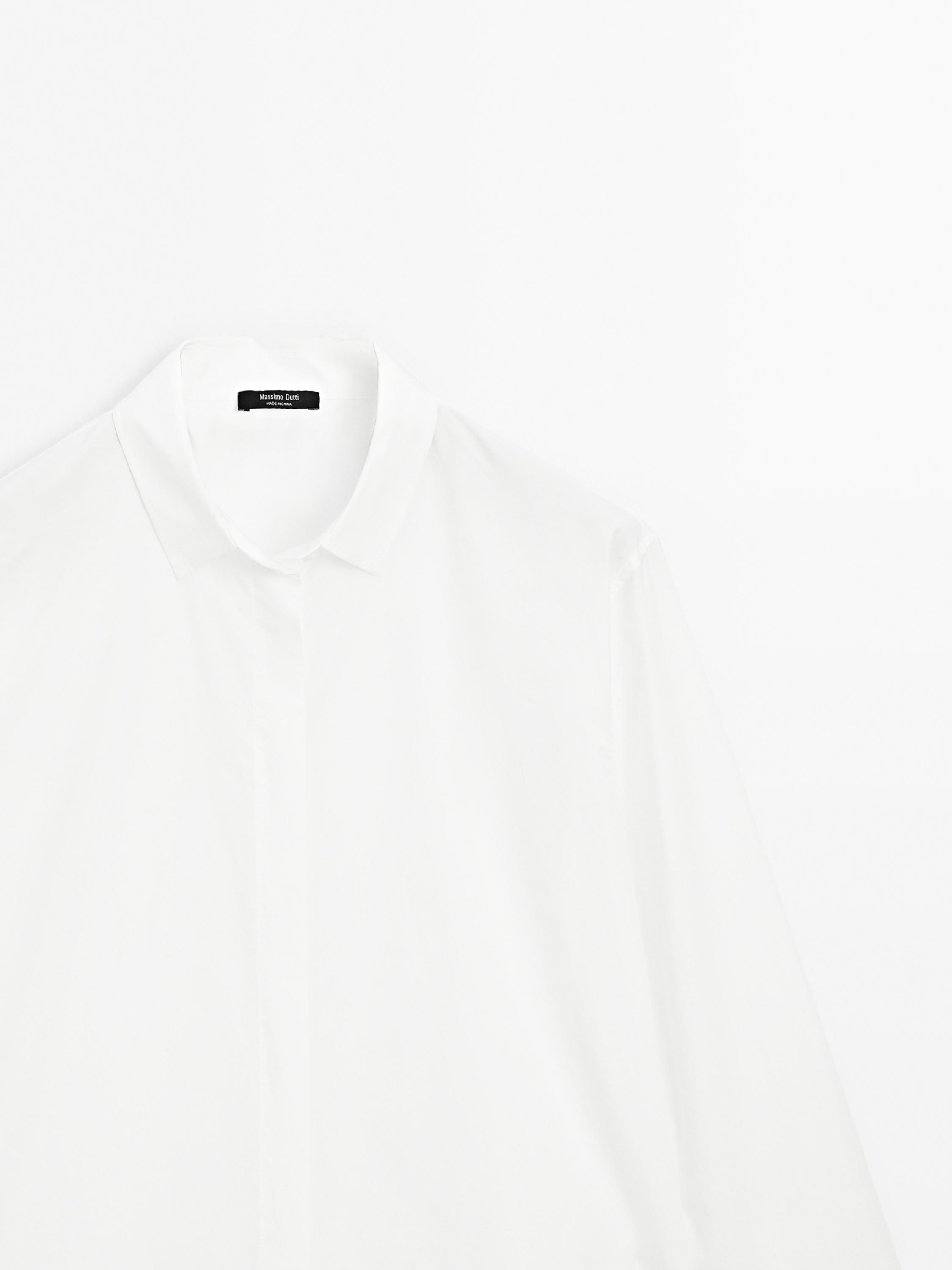 Poplin shirt with hidden buttons — WHITE