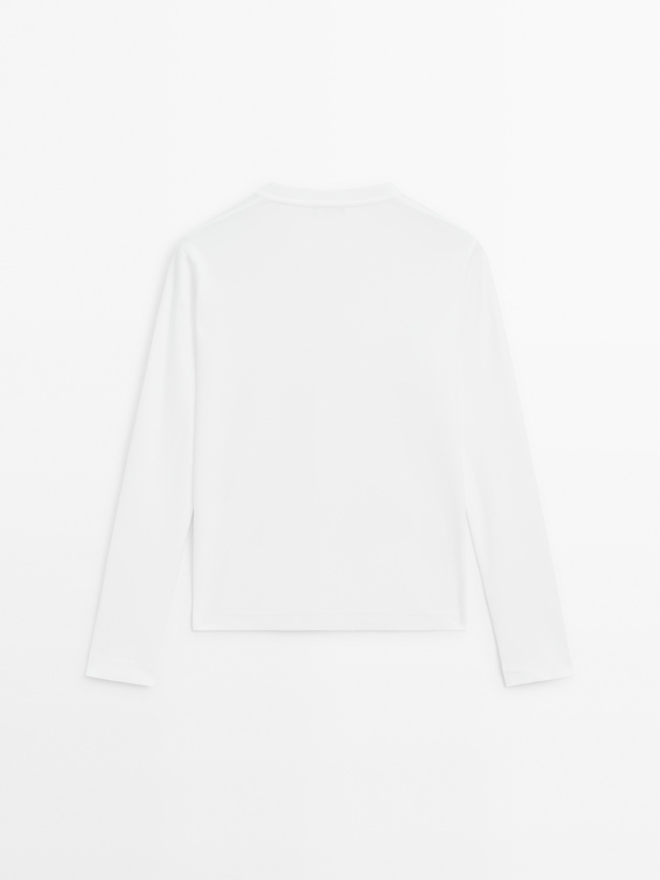 100% cotton interlock long sleeve T-shirt — Off white
