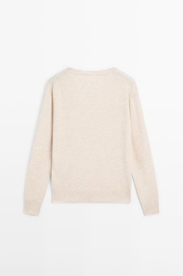 Wool blend V-neck knit sweater — BEIGE MARL 6