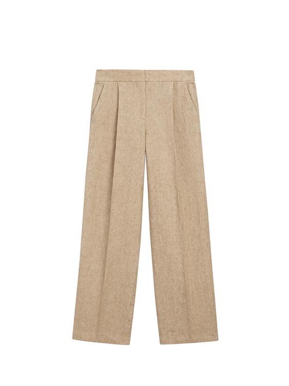 Pensli dökümlü keten pantolon