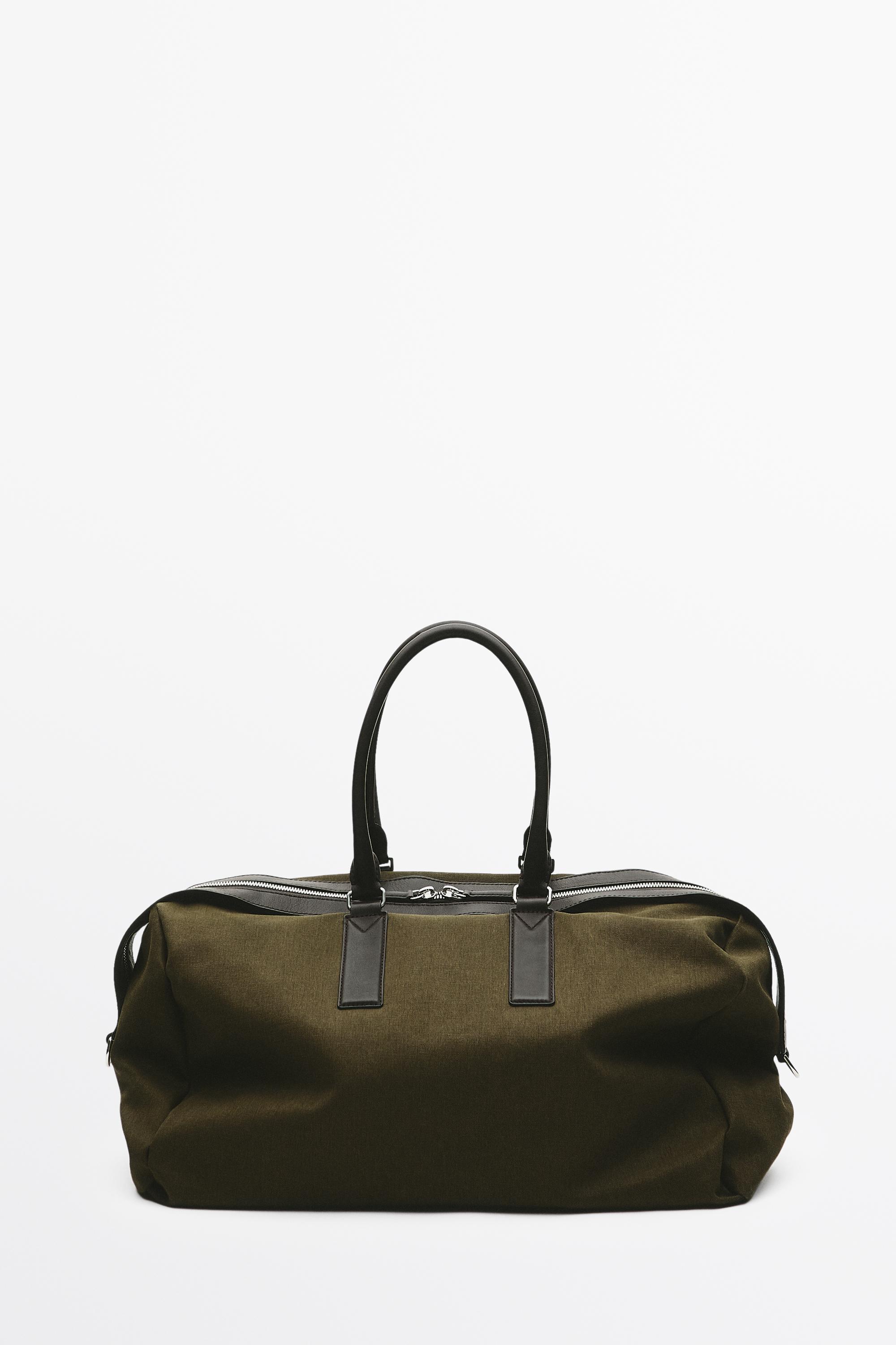 Nappa leather detail travel bag — KHAKI