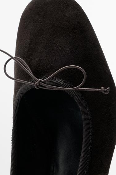 Leather heeled ballet flat — BROWN 7
