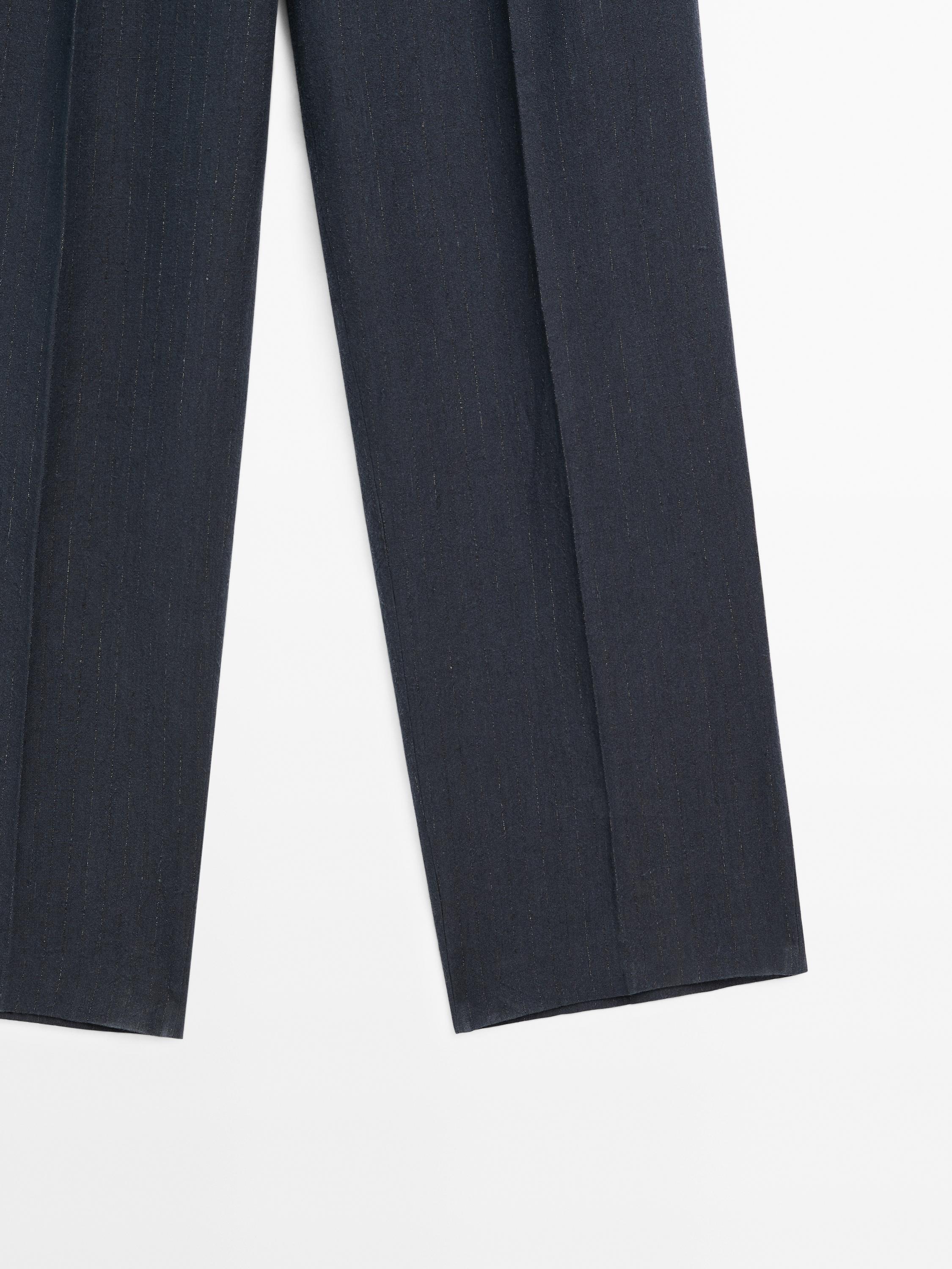 Linen blend pinstripe trousers