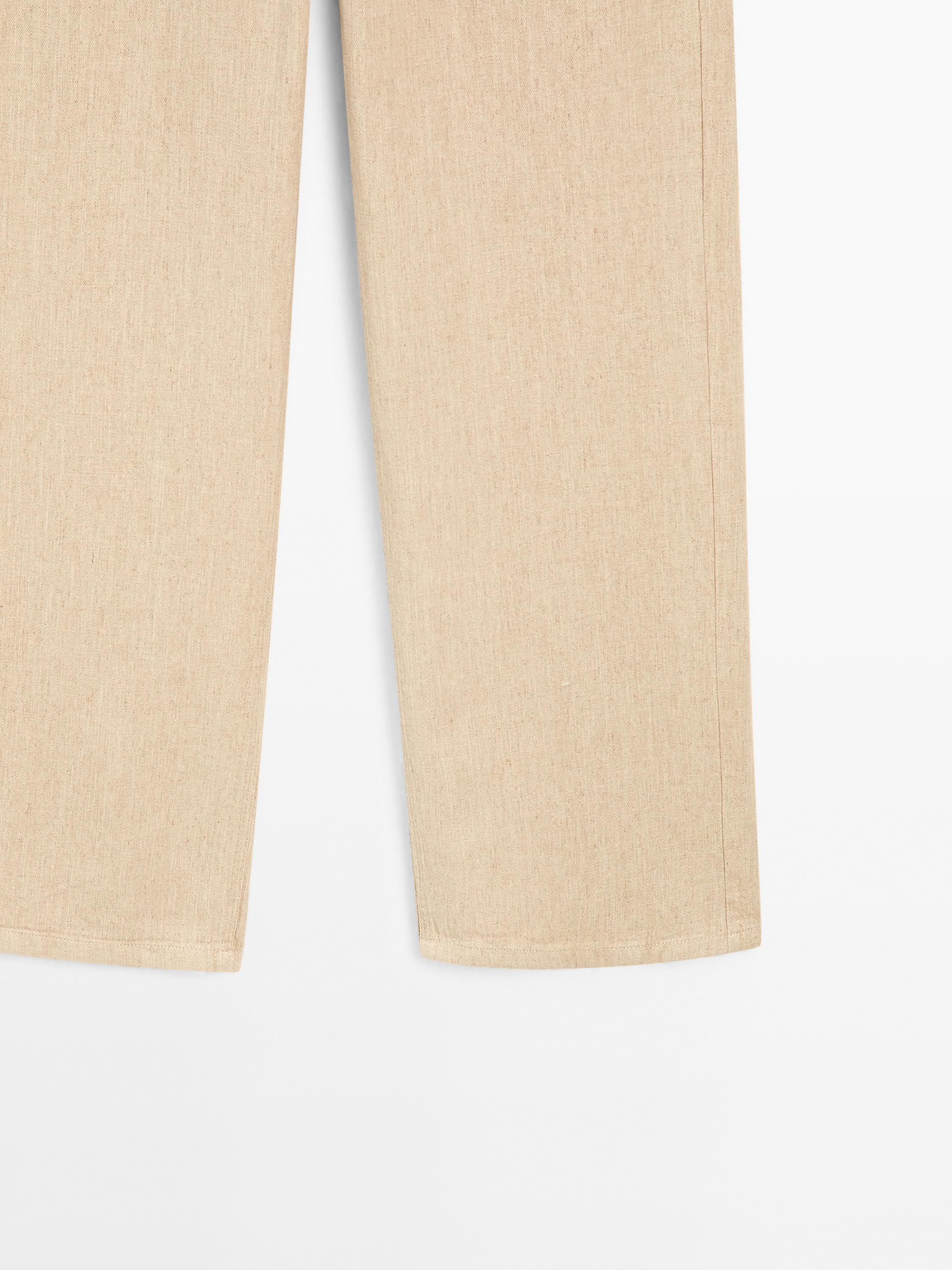 Straight fit linen blend trousers