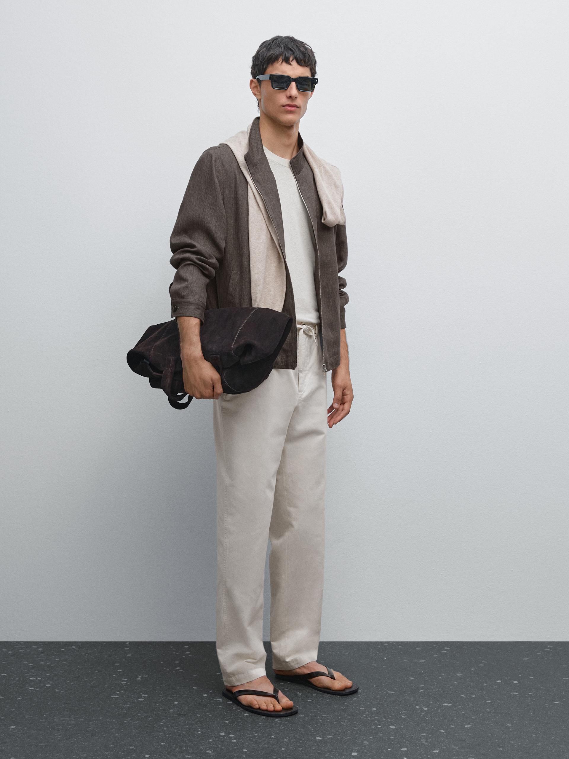 Spodnie Jogger Z Mieszanki Bawełny - Beżowy - Xl - Massimo Dutti - Mężczyzna