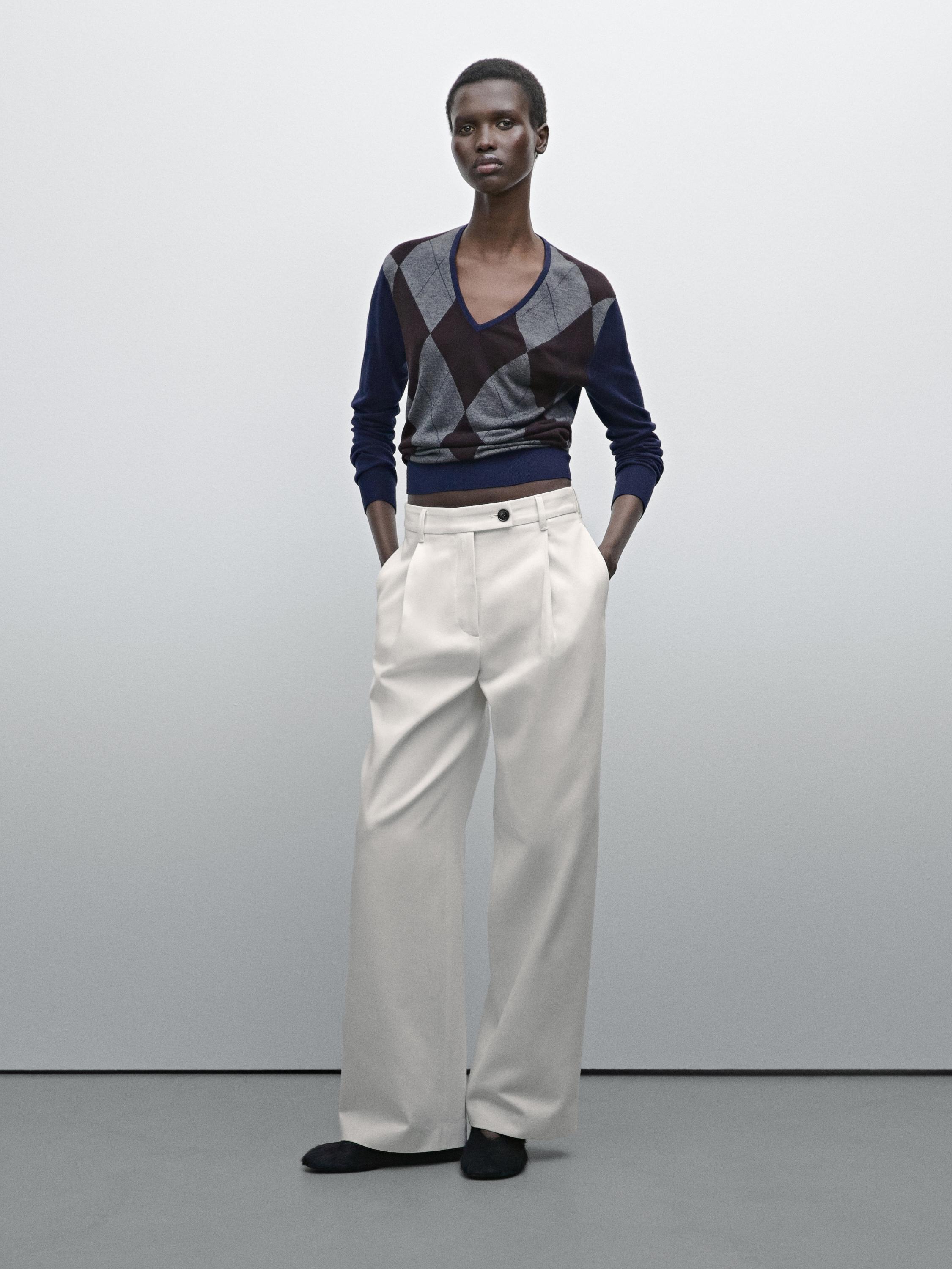 Pantalón wide leg pliegues con algodón