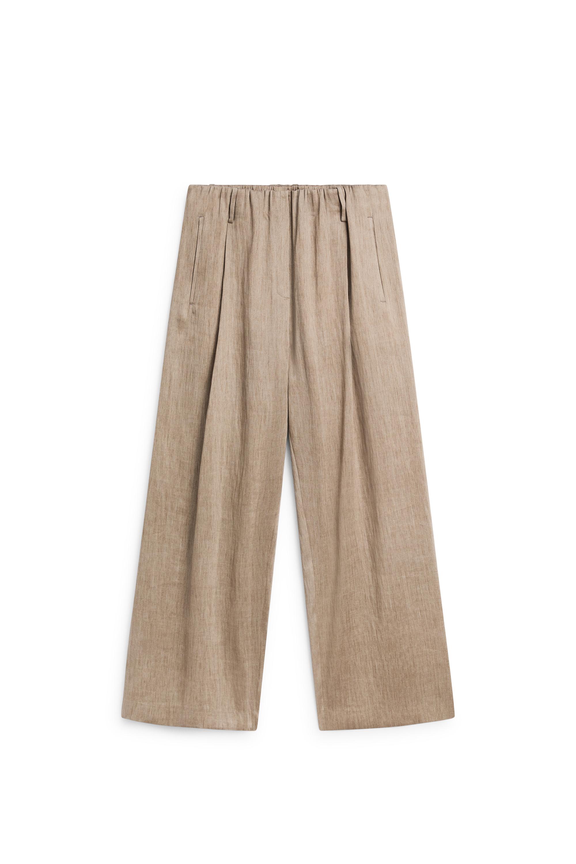 Satin pleated pants with elastic detail - STUDIO — STONE