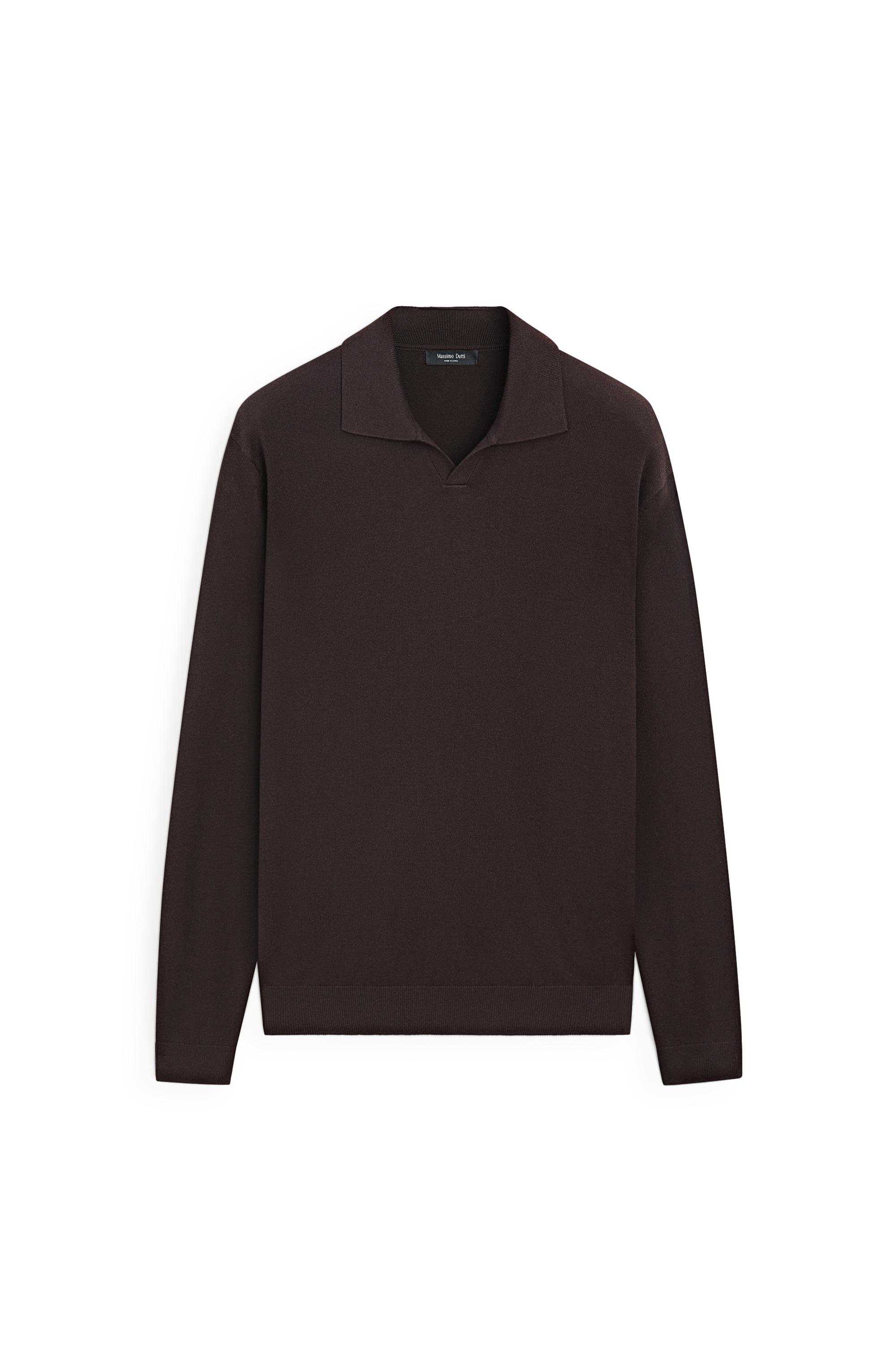 Polo collar knit sweater — BROWN