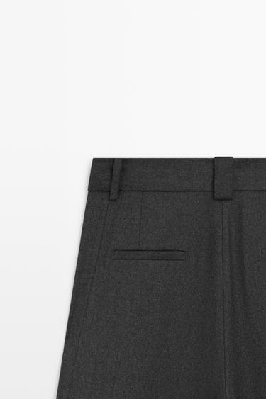Pleated flannel pants with hem detail — DARK GREY 9