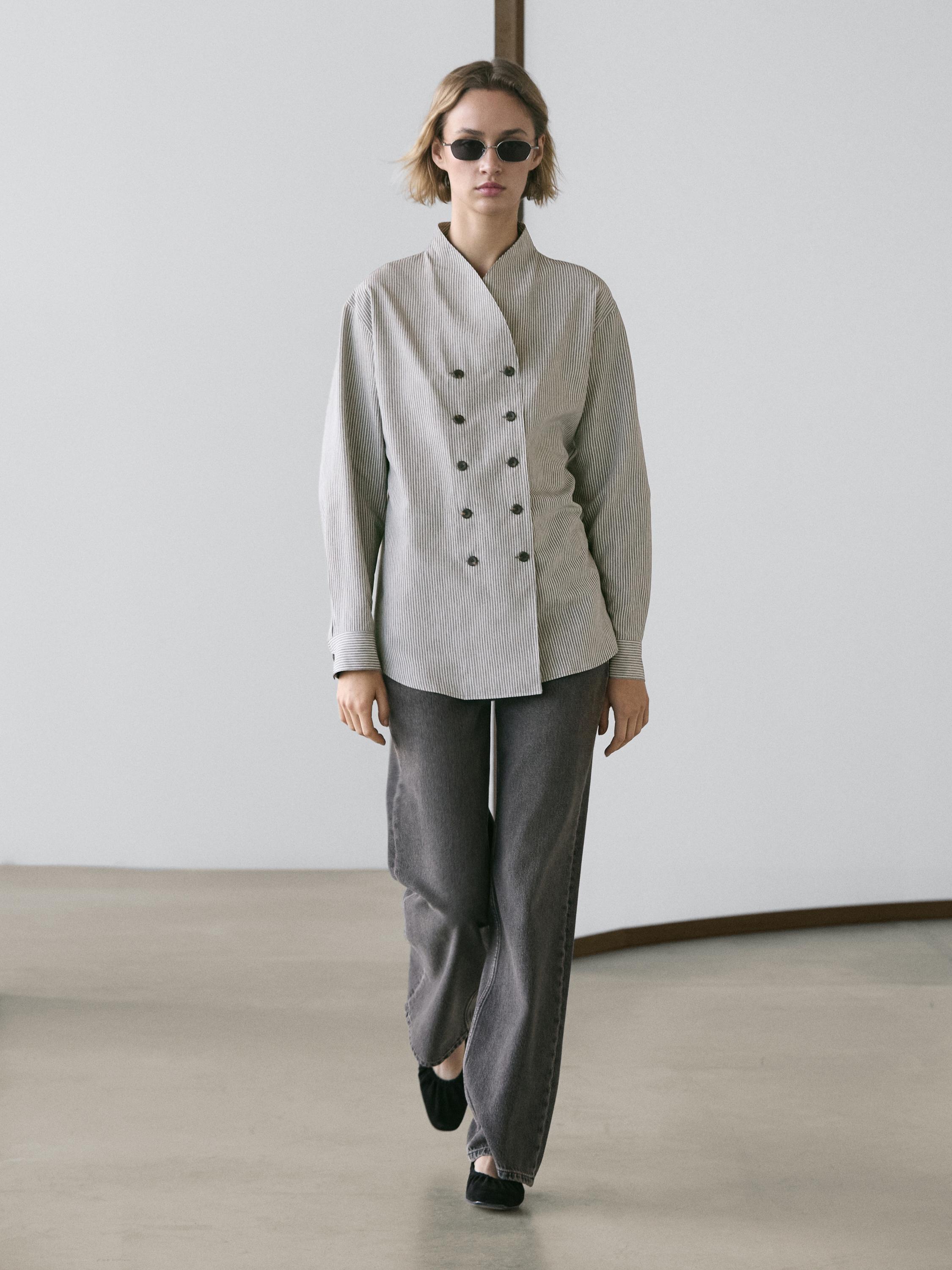 Striped flowing shirt with button details