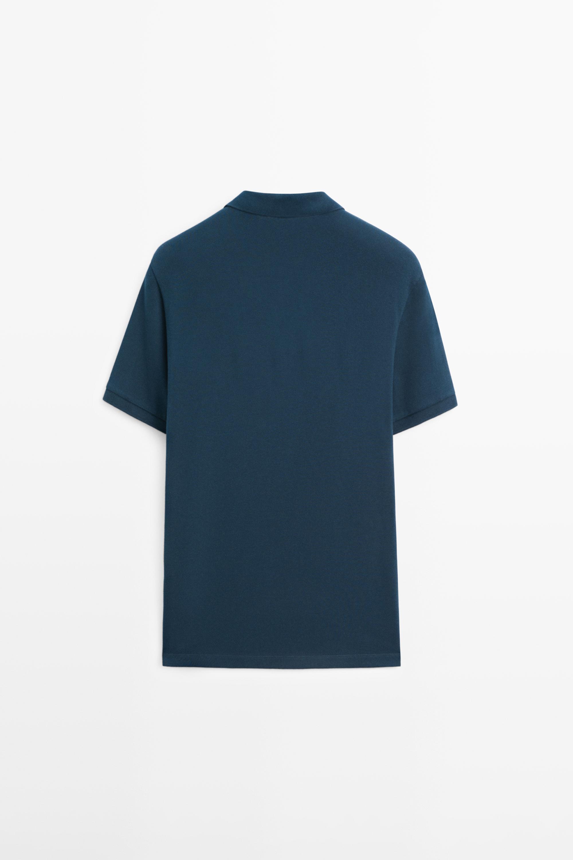 Micro-textured cotton piqué polo shirt — INDIGO