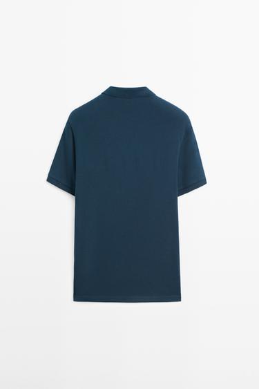 Micro-textured cotton piqué polo shirt — INDIGO 6