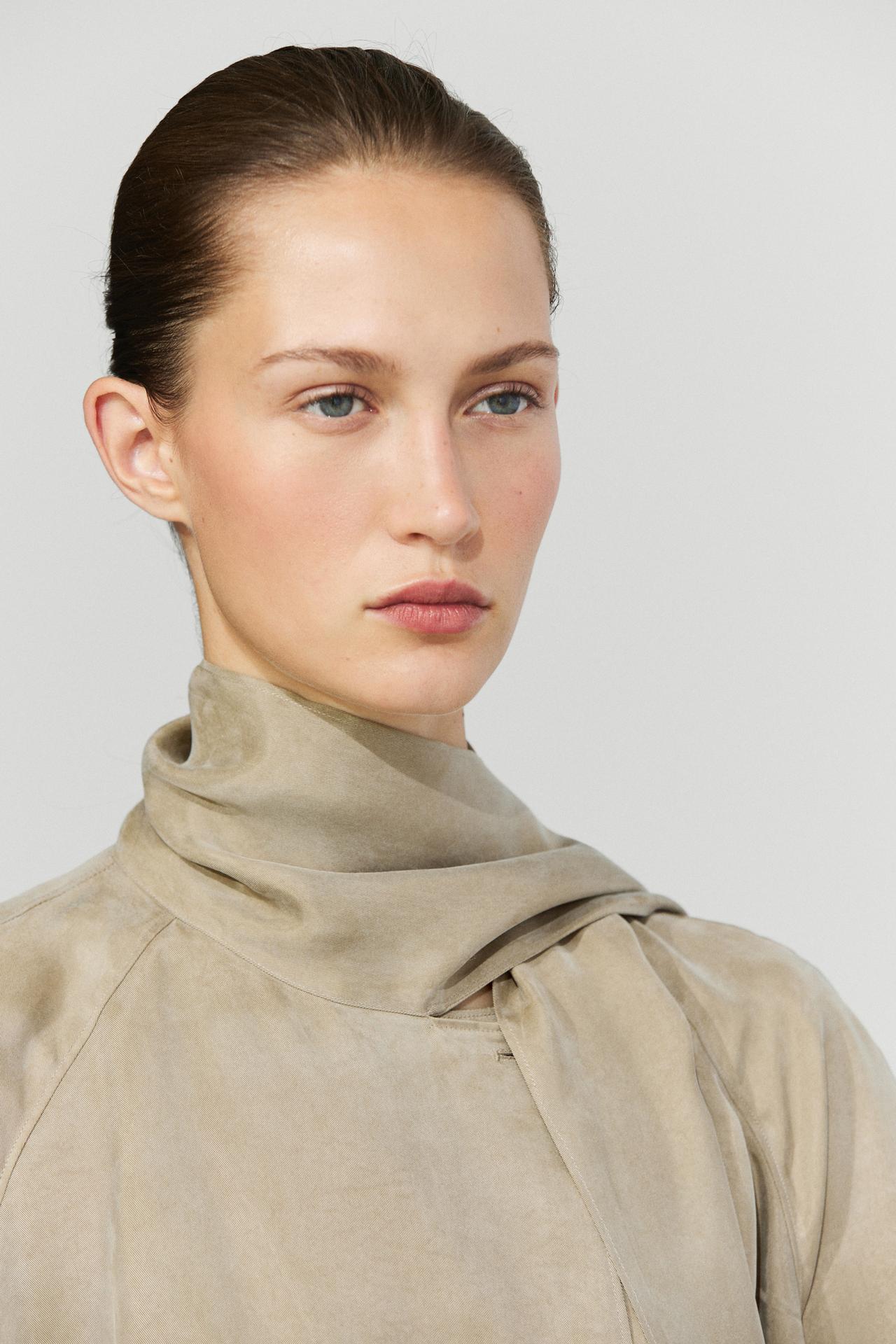 Flowing shirt with scarf detail — SAND