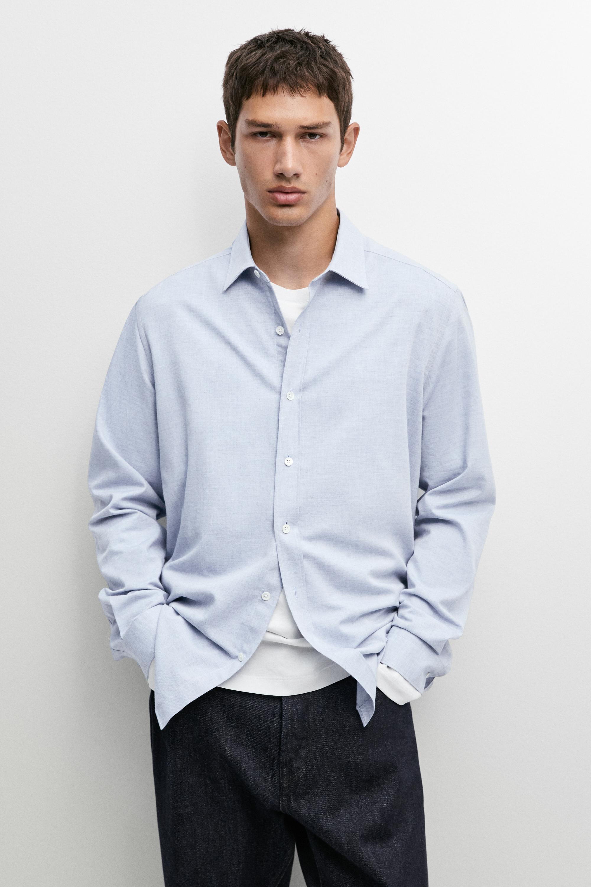 Chemise regular fit en twill mélangé 100 % coton