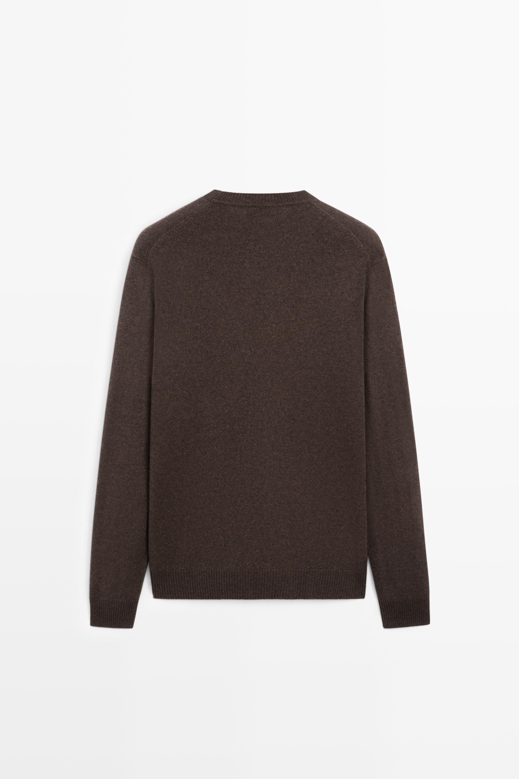 Wool blend round neck knit sweater — Chocolate