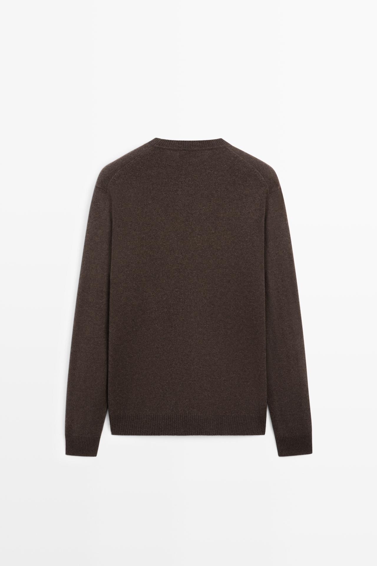 Wool blend round neck knit sweater — Chocolate