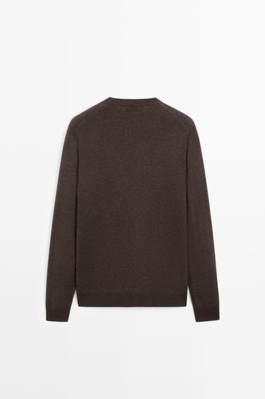 Wool blend round neck knit sweater — Chocolate 6
