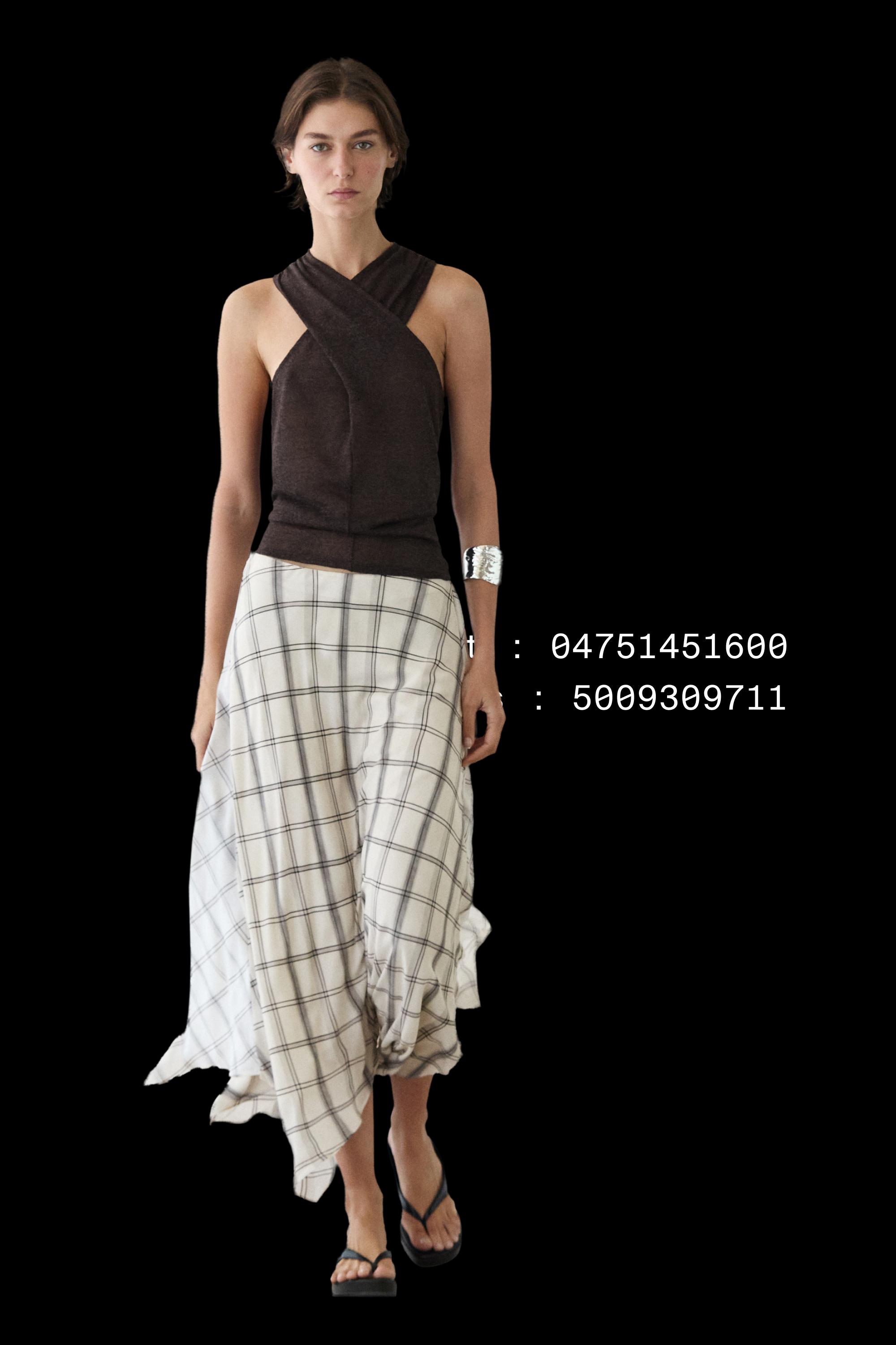 Asymmetric midi skirt with check detail — WHITE