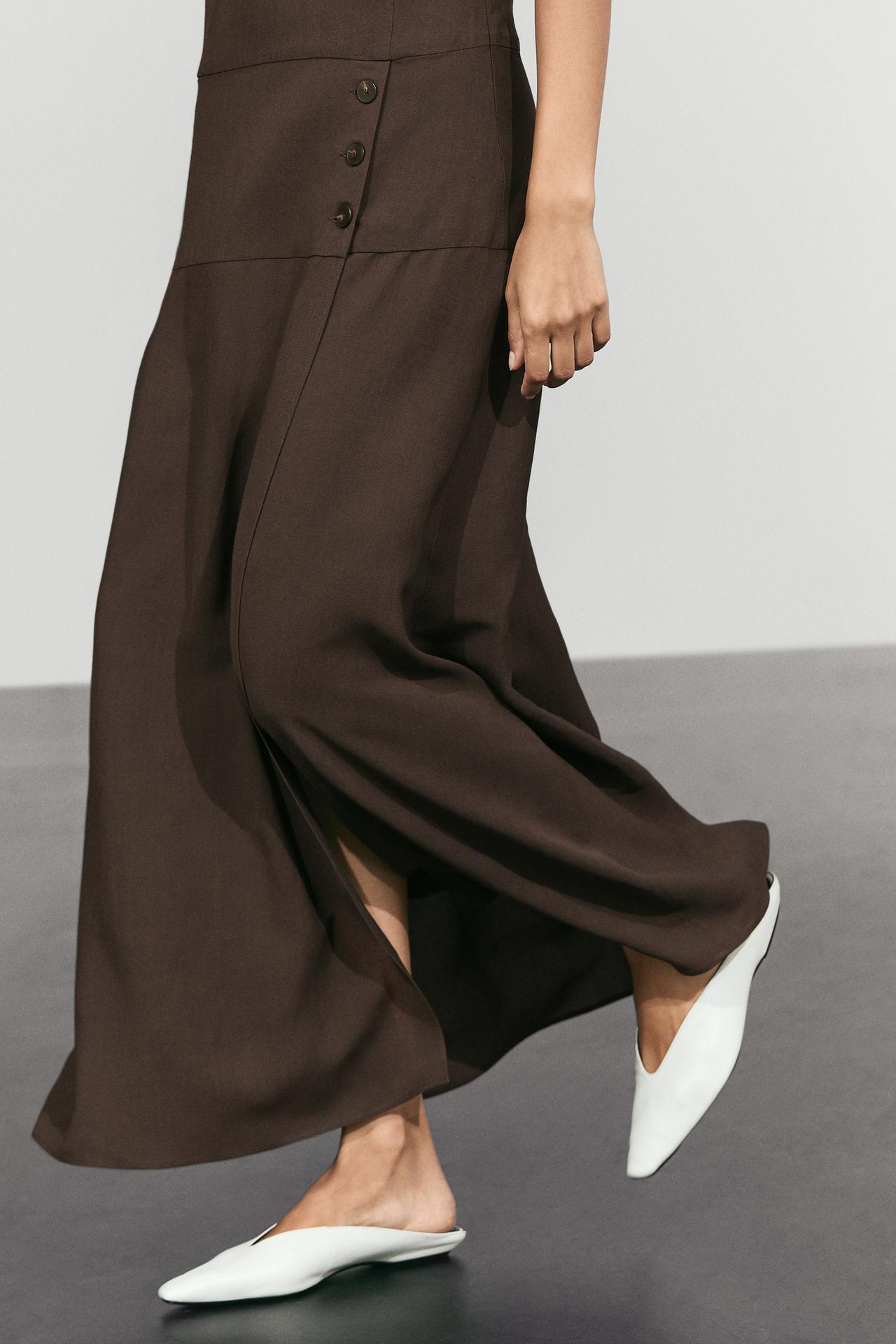 Midi dress with side button detail — BROWN
