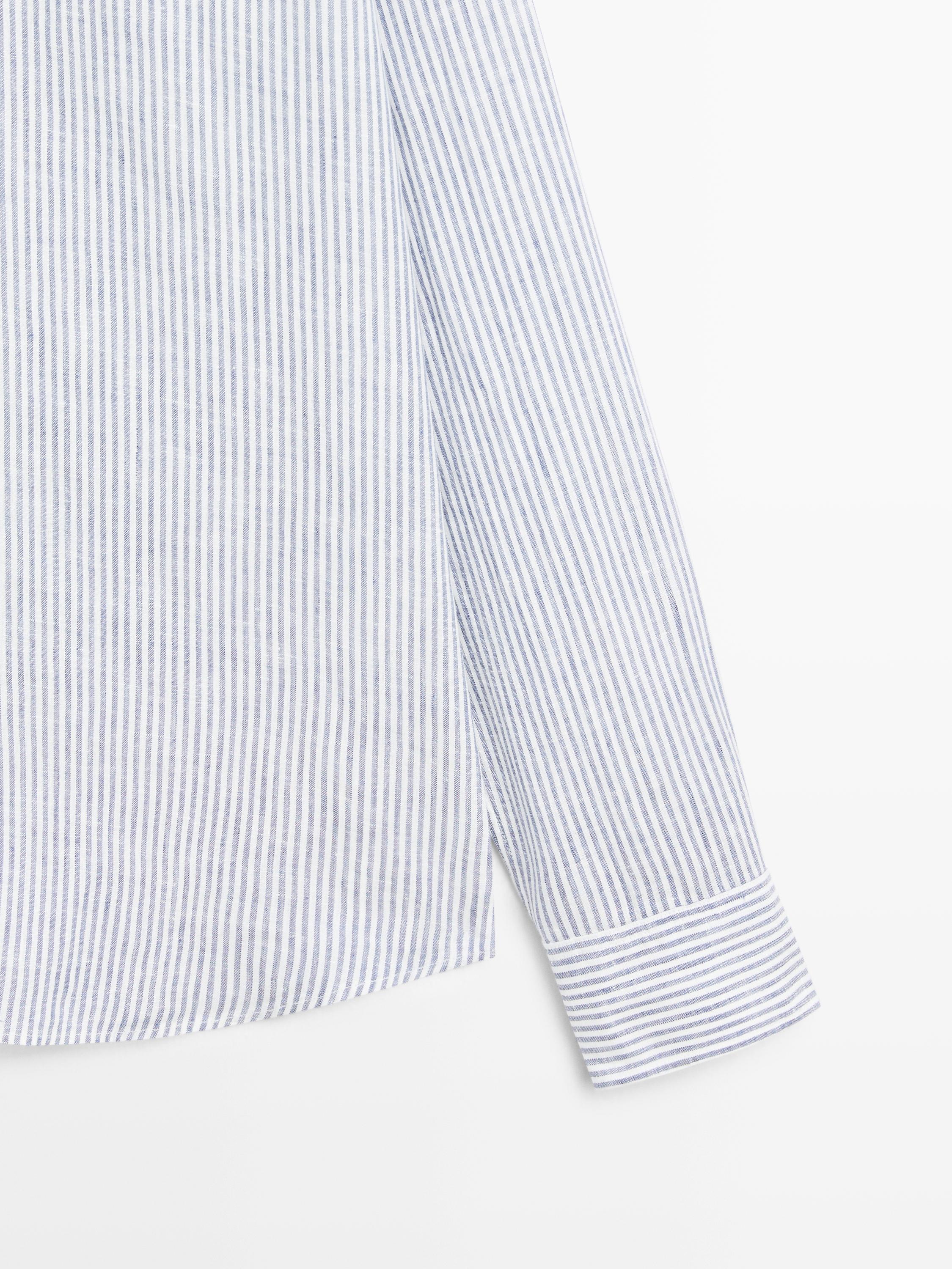 Striped slim fit linen shirt — BLUE