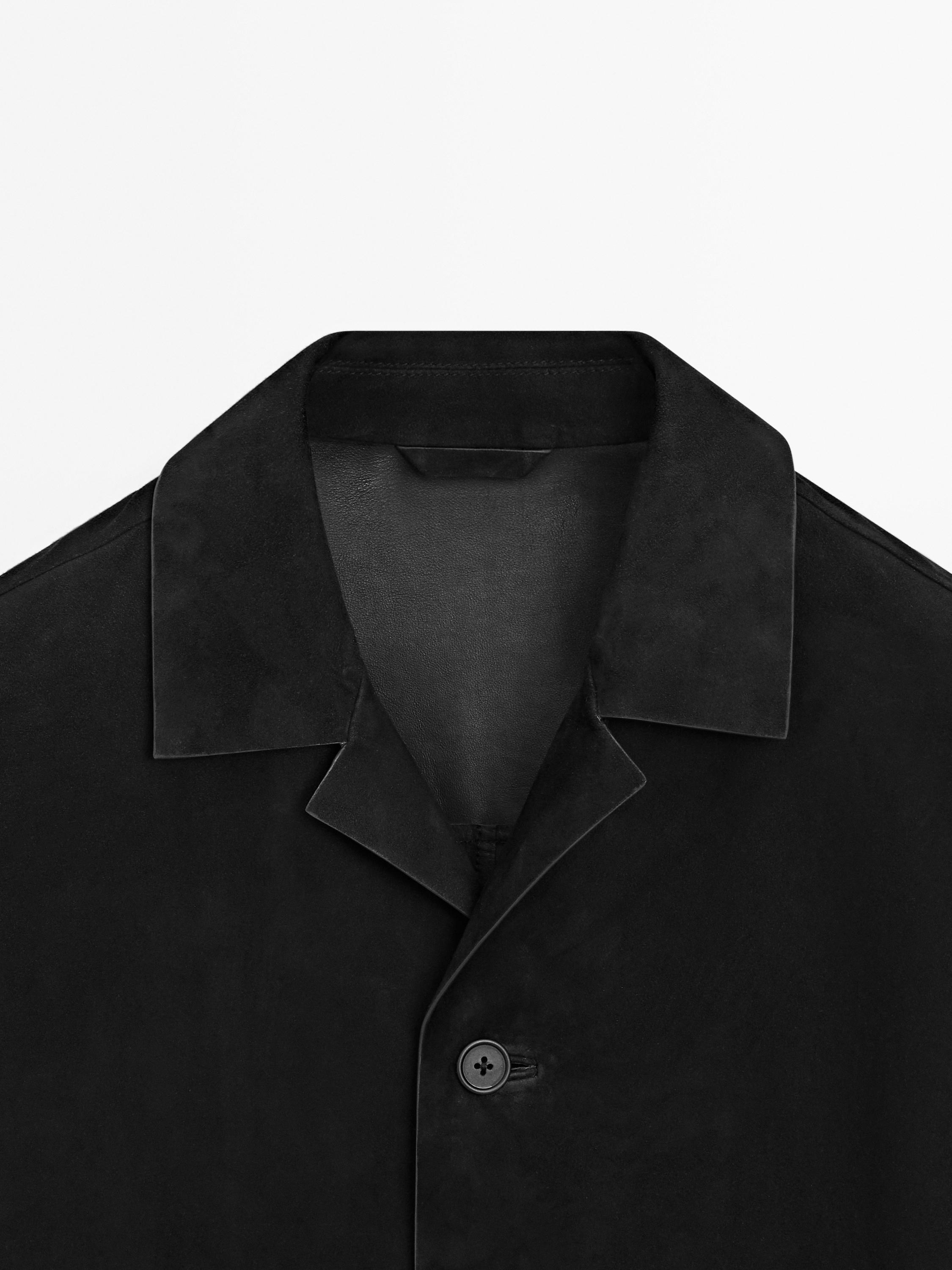 Suede leather jacket with pockets — BLACK