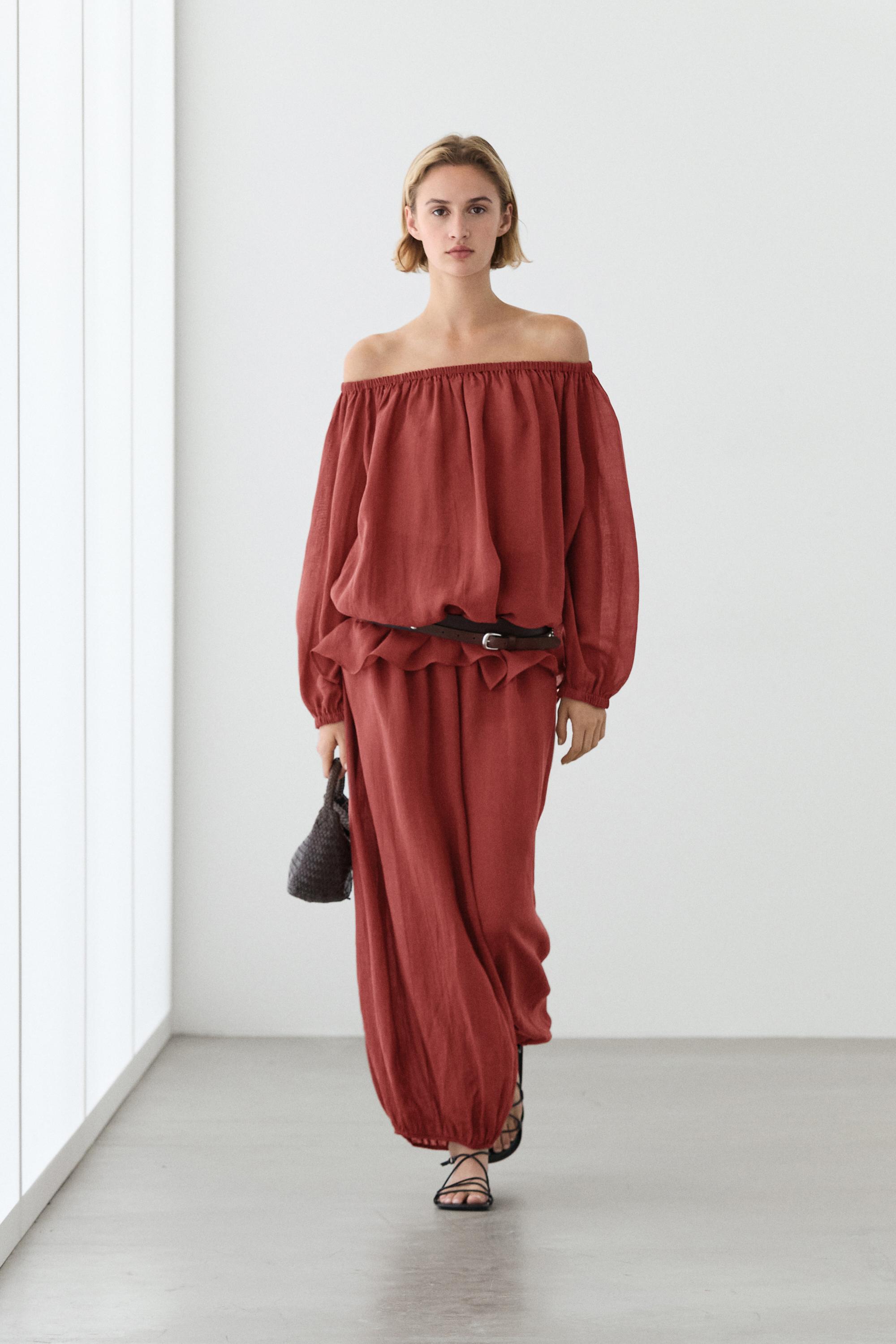 Flowing boat neck shirt — RUSSET