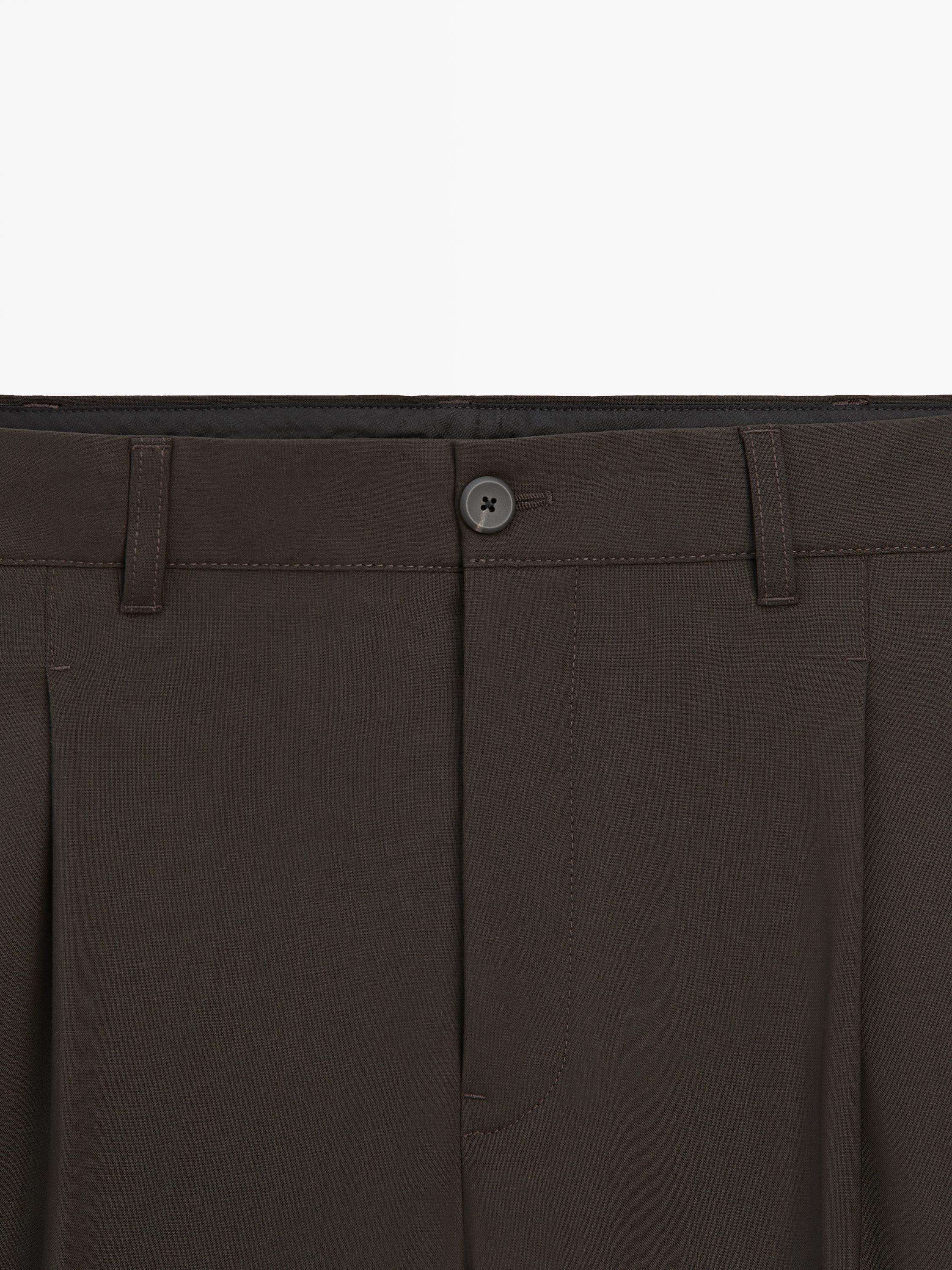 Relaxed fit wool blend trousers — BROWN
